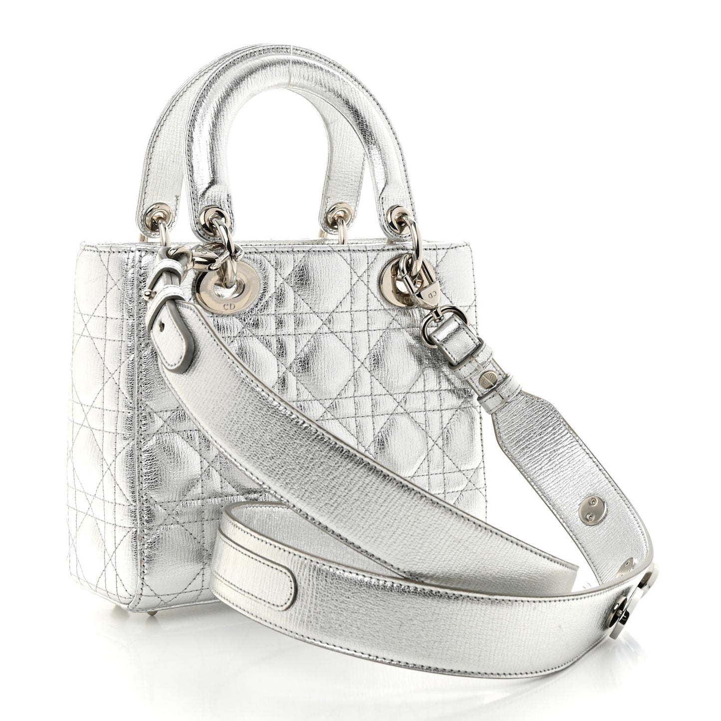Metallic Grained Calfskin Cannage Small Lucky Badges My Lady Dior Silver