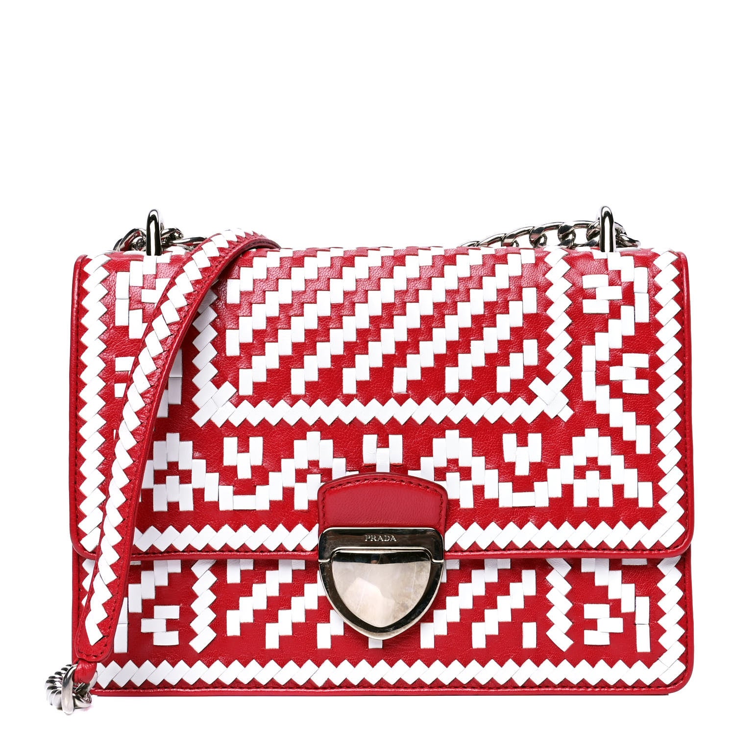 Prada Madras Woven Shoulder Bag Fuoco White 1 of 6