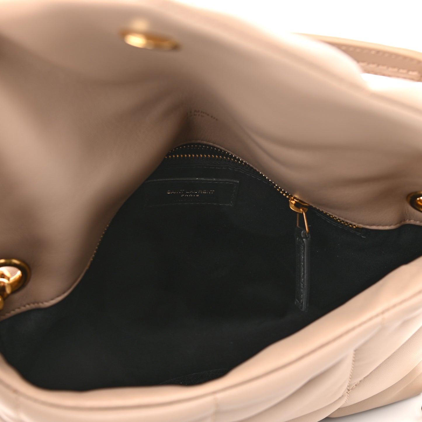 Lambskin Quilted Small Loulou Puffer Monogram Chain Satchel Dark Beige