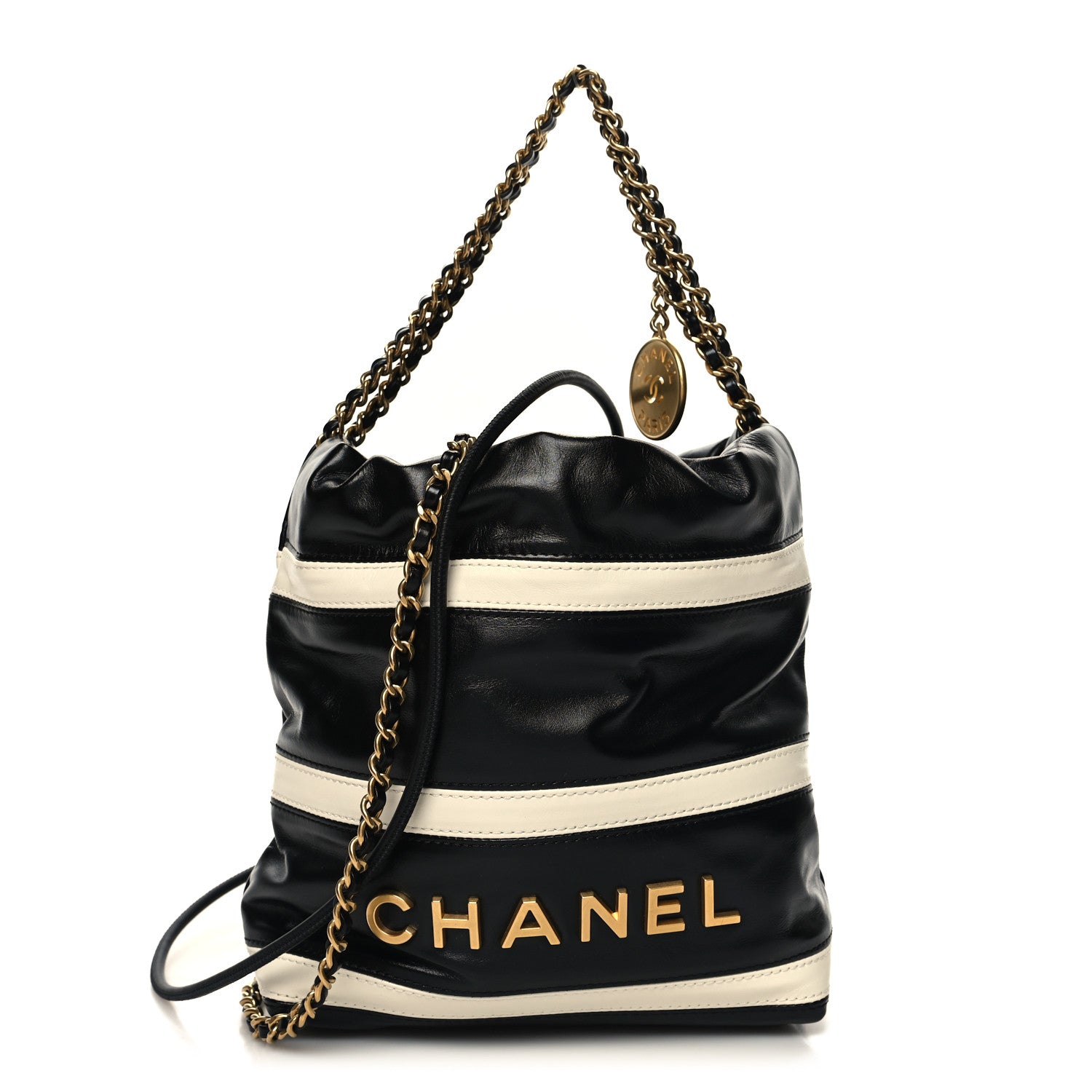 Chanel Shiny Calfskin Striped Mini Chanel 22 Black White 1450489