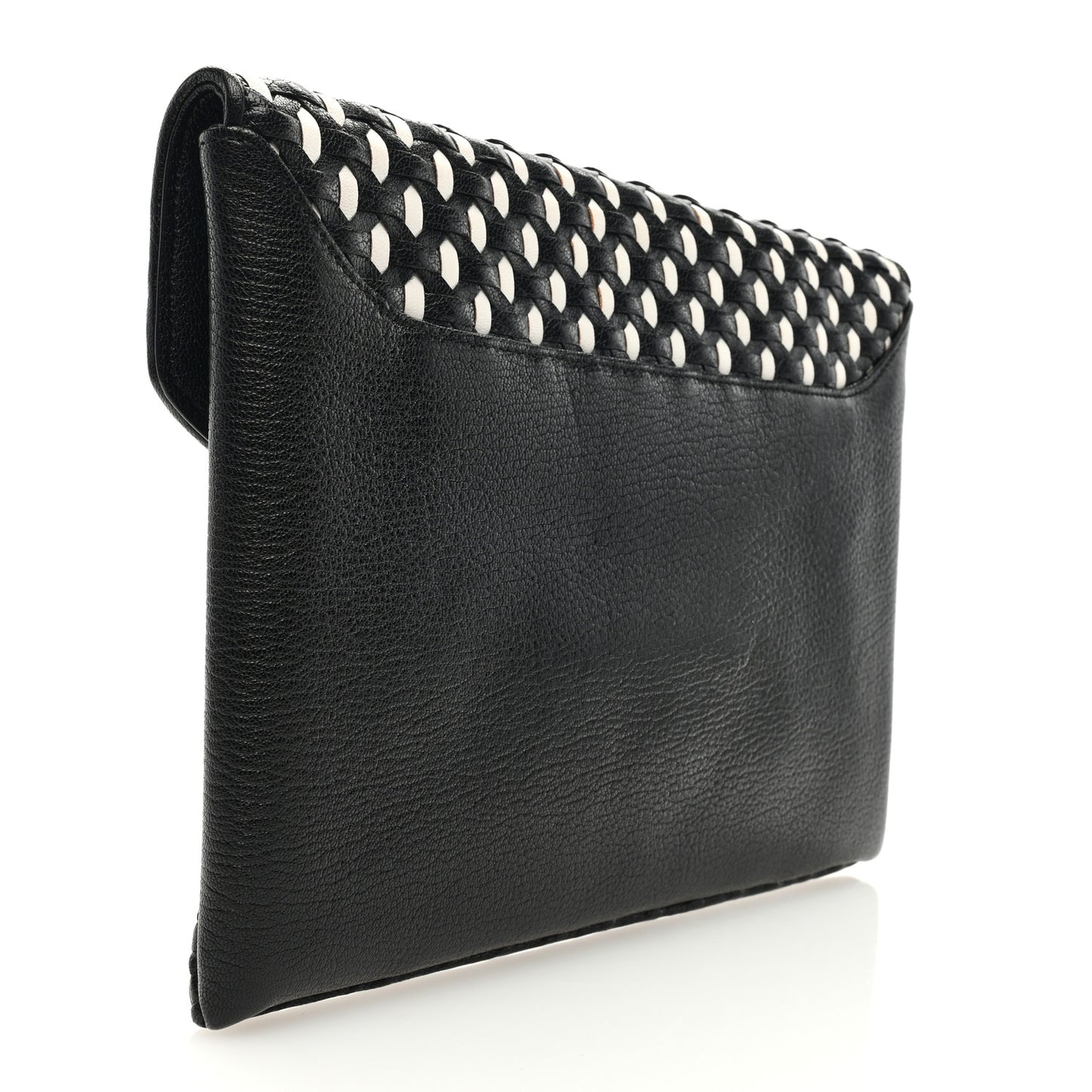 Woven Sugar Goatskin Medium Antigona Envelope Clutch Black White