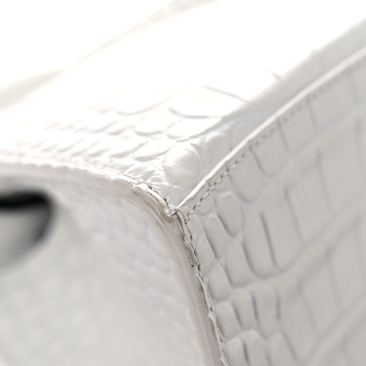 Calfskin Crocodile Embossed Small Hourglass Top Handle Bag White