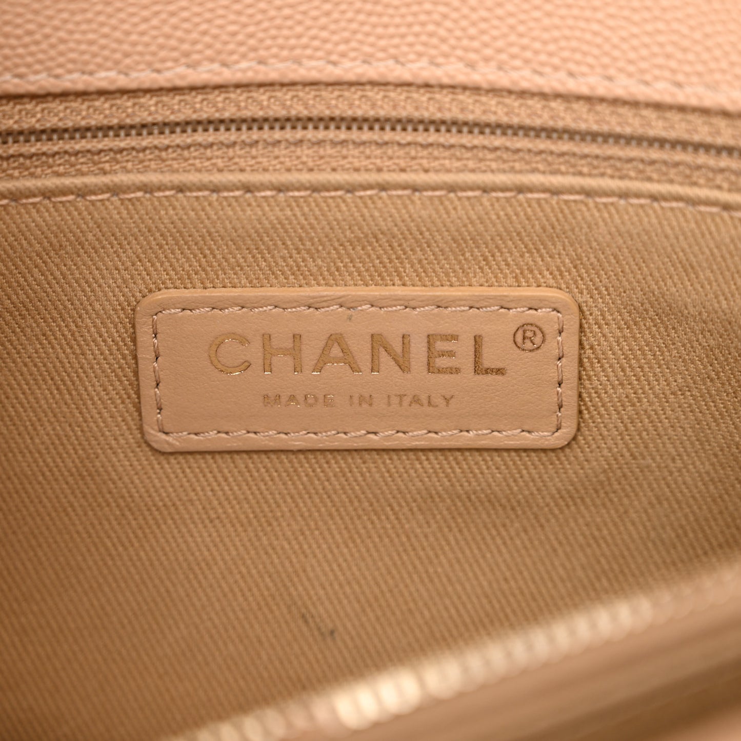 Caviar Chevron Quilted Small Coco Handle Flap Beige