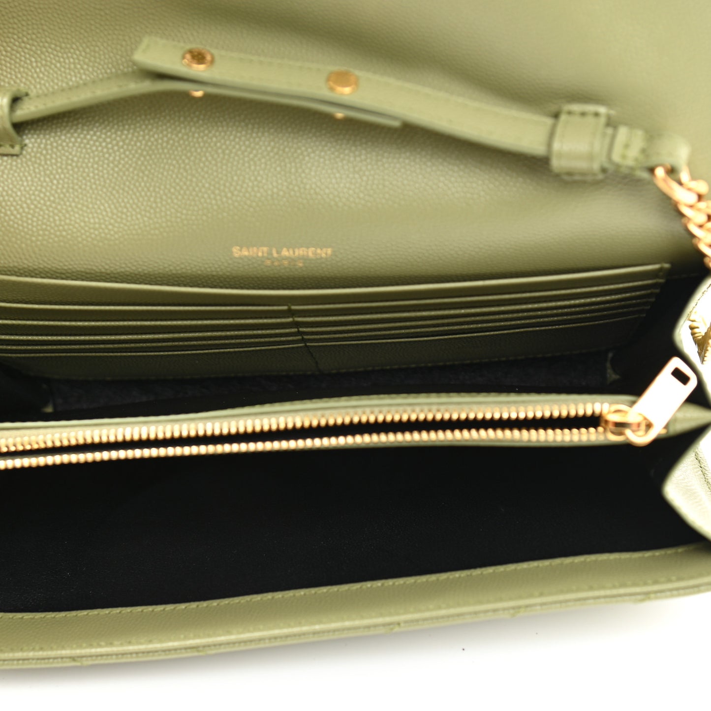 Grain De Poudre Matelasse Chevron Monogram Chain Wallet Pistachio