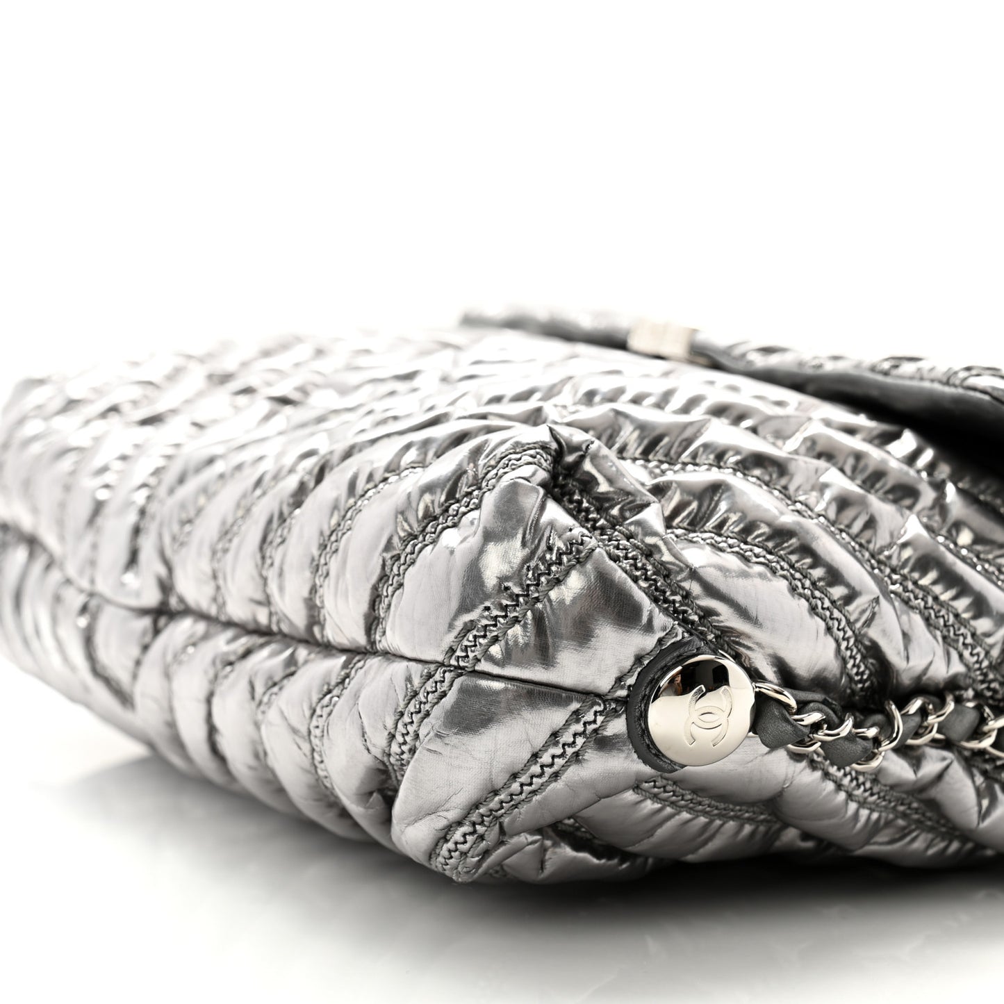 Metallic Chevron Quilted Space Suit Flap Dark Grey