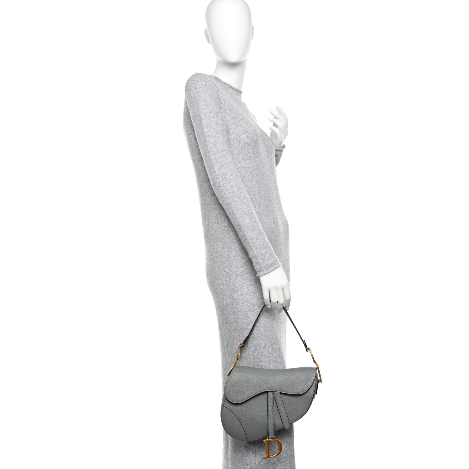 Christian Dior Grained Calfskin Saddle Bag Grey 2 of 9