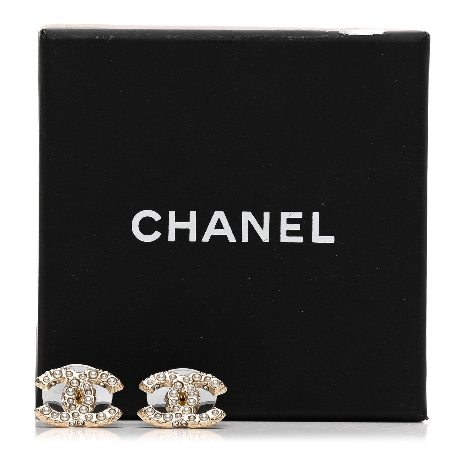 Chanel Pearl Crystal CC Earrings Light Gold 5 of 5
