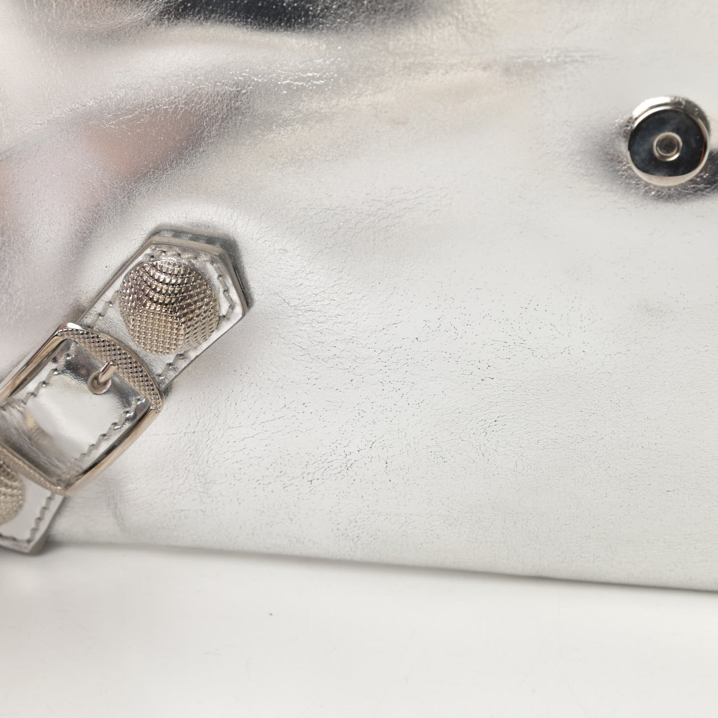 Laminated Calfskin Giant 21 Silver Hardware Envelope Clutch Silver