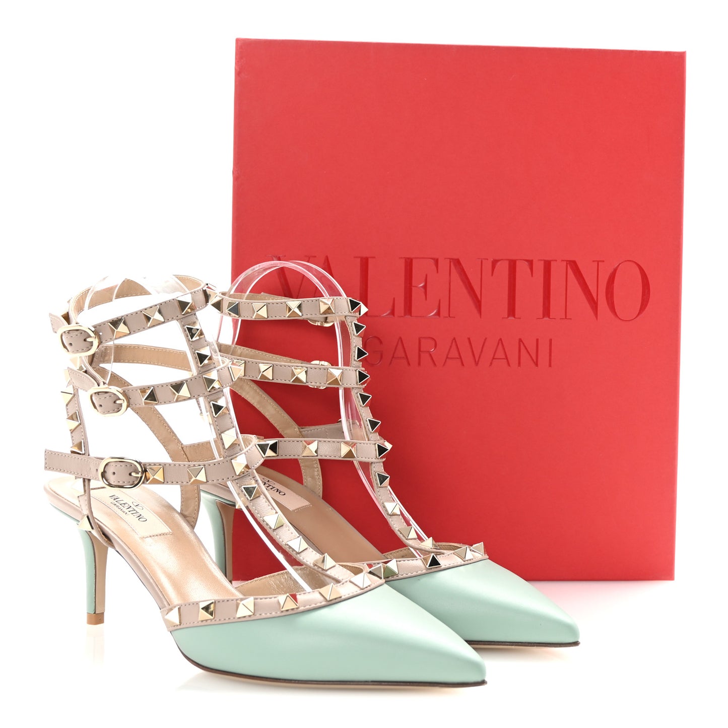 Nappa Rockstud Ankle Strap 65mm Pumps 38 Morning Dew Poudre