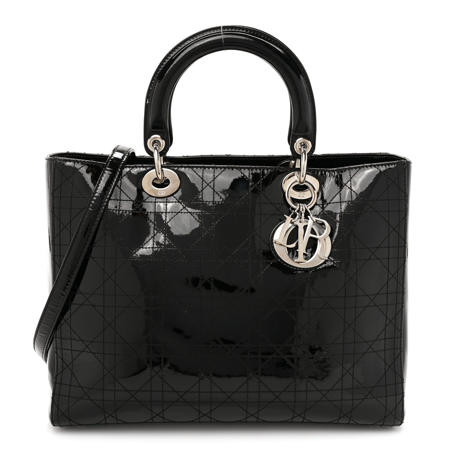 Patent Cannage Stitched Large Lady Dior Black