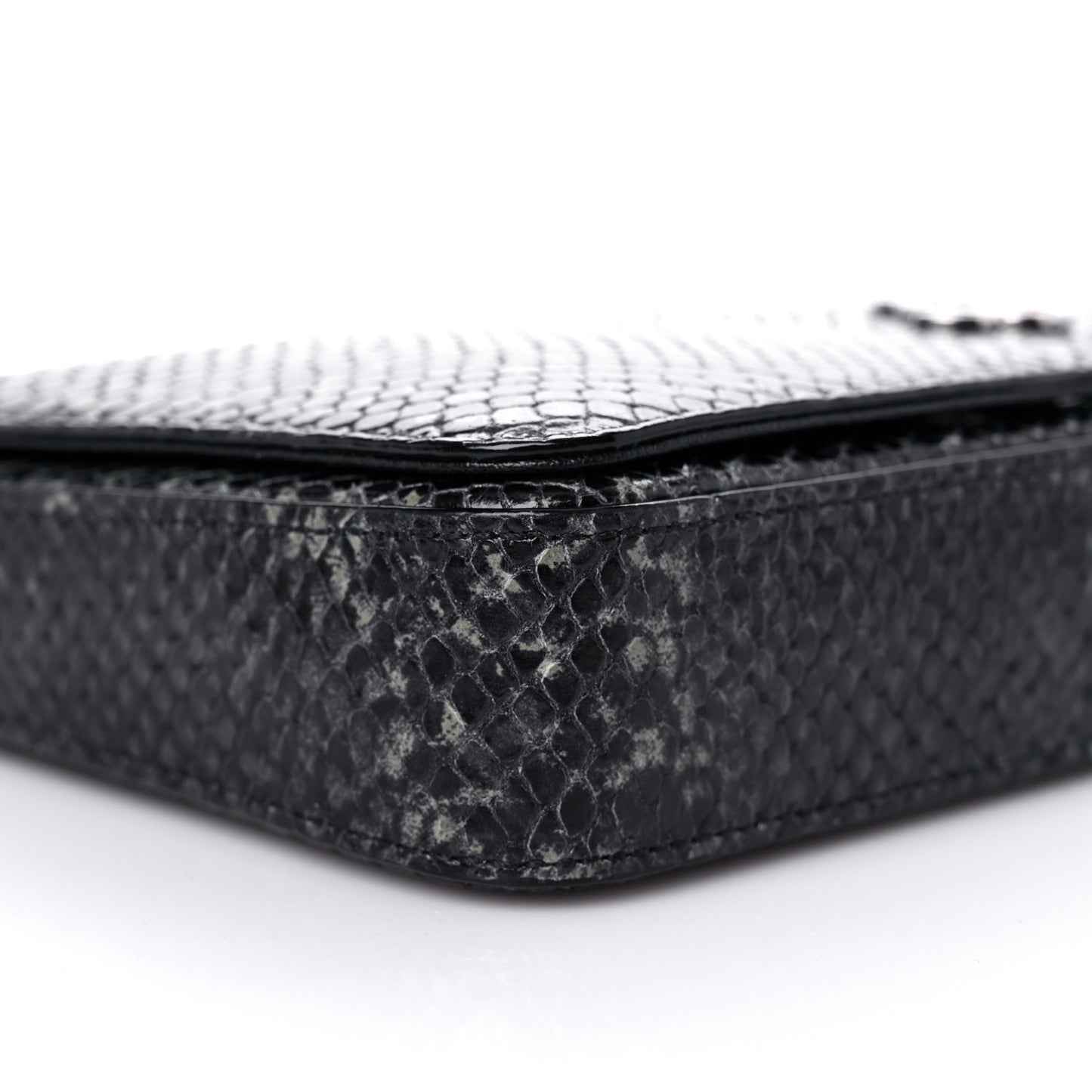 Elaphe Snakeskin Printed Wallet on Chain Anthracite