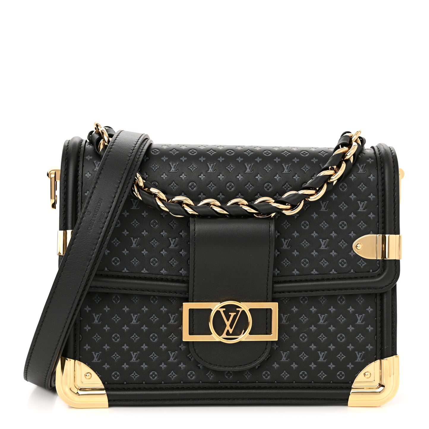 Calfskin Nanogram Embossed Dauphine MM Black