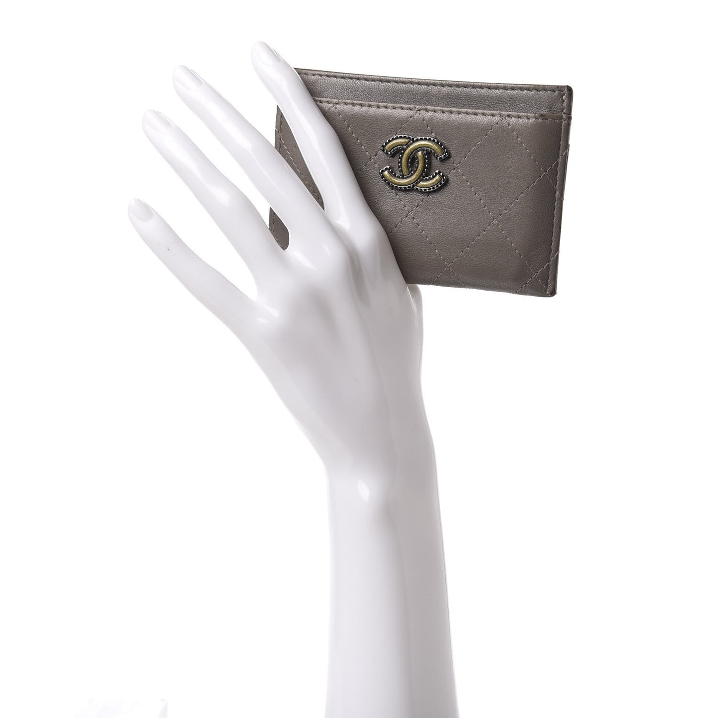 Lambskin Quilted CC Card Holder Dark Grey