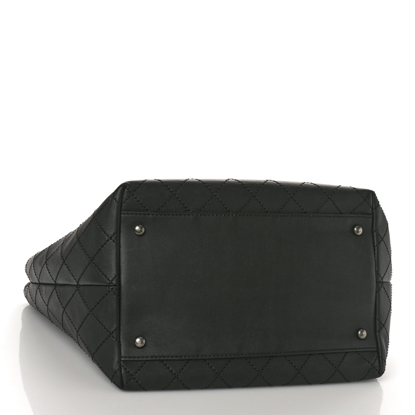 Calfskin Stitched Medium Shopping Tote Black