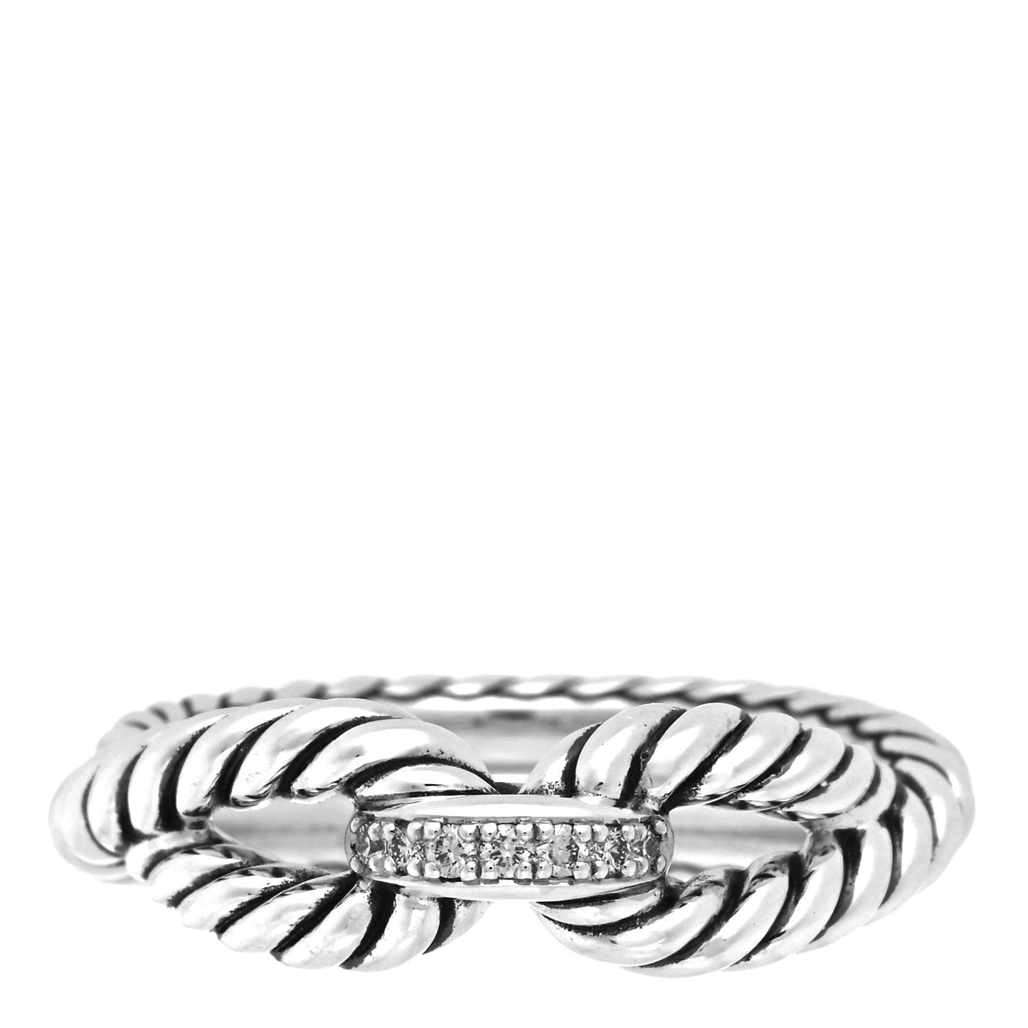 Sterling Silver Pave Diamond Cable Loop Ring 53 6.5