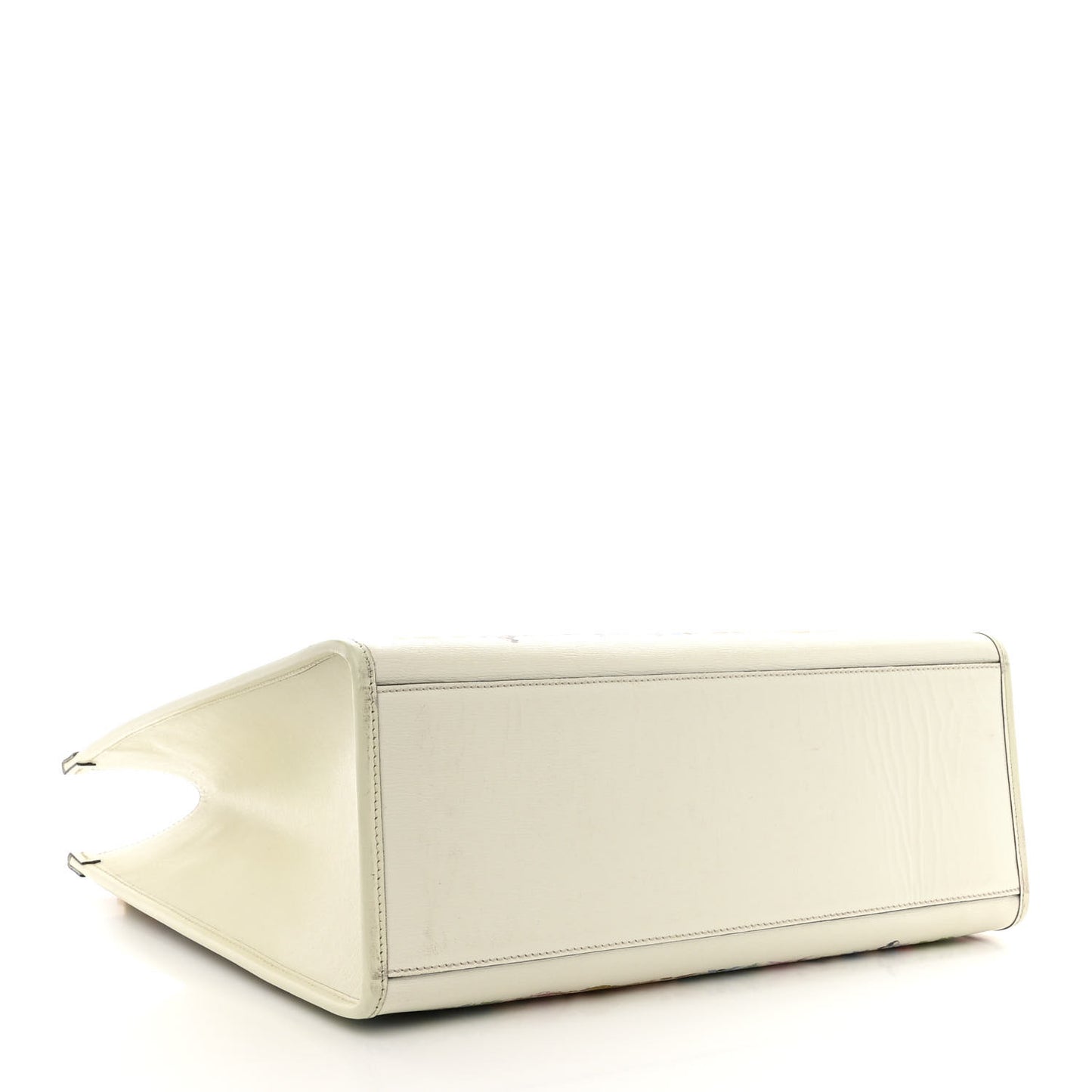 New Shangai Calfskin Tiger Savanah Textured Calfskin Medium Tote Chalky White Multicolor