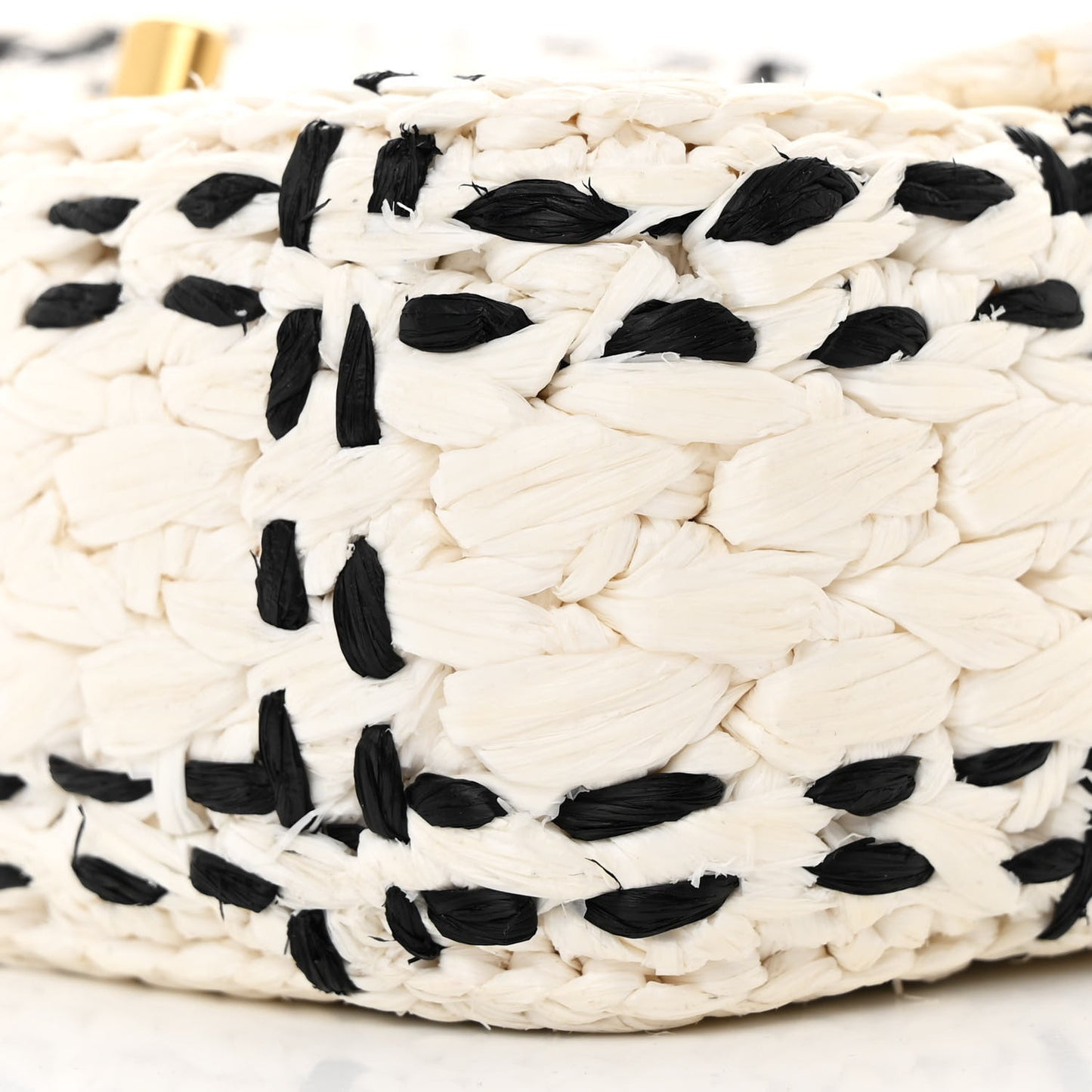 Raffia Effect Tweedy Mini Flap Bag White Black