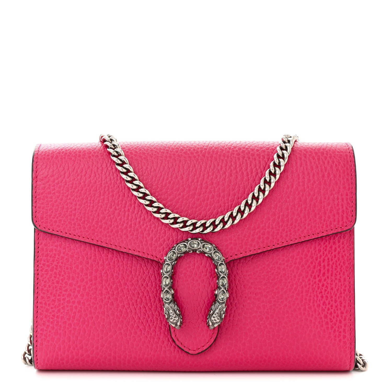 Gucci Dollar Calfskin Crystal Mini Dionysus Chain Wallet Box Pink
