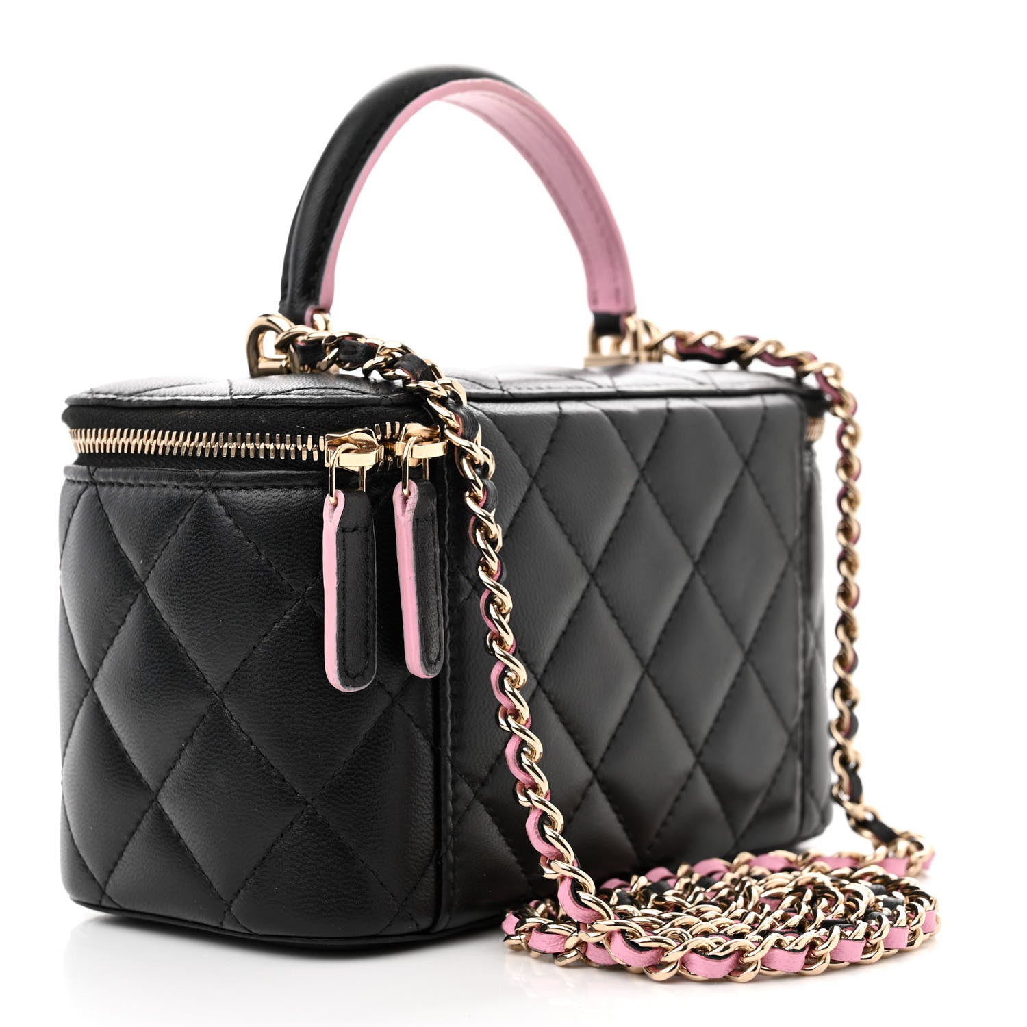 Chanel Lambskin Quilted Small Top Handle Vanity Case With Chain Black Lilac 3 of 12