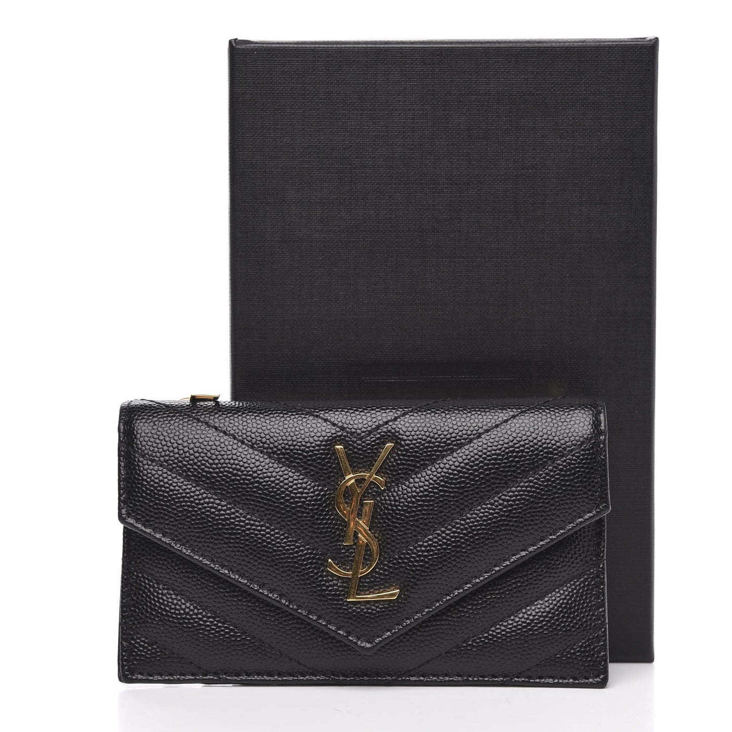 Grain De Poudre Matelasse Chevron Monogram Compact Wallet Black