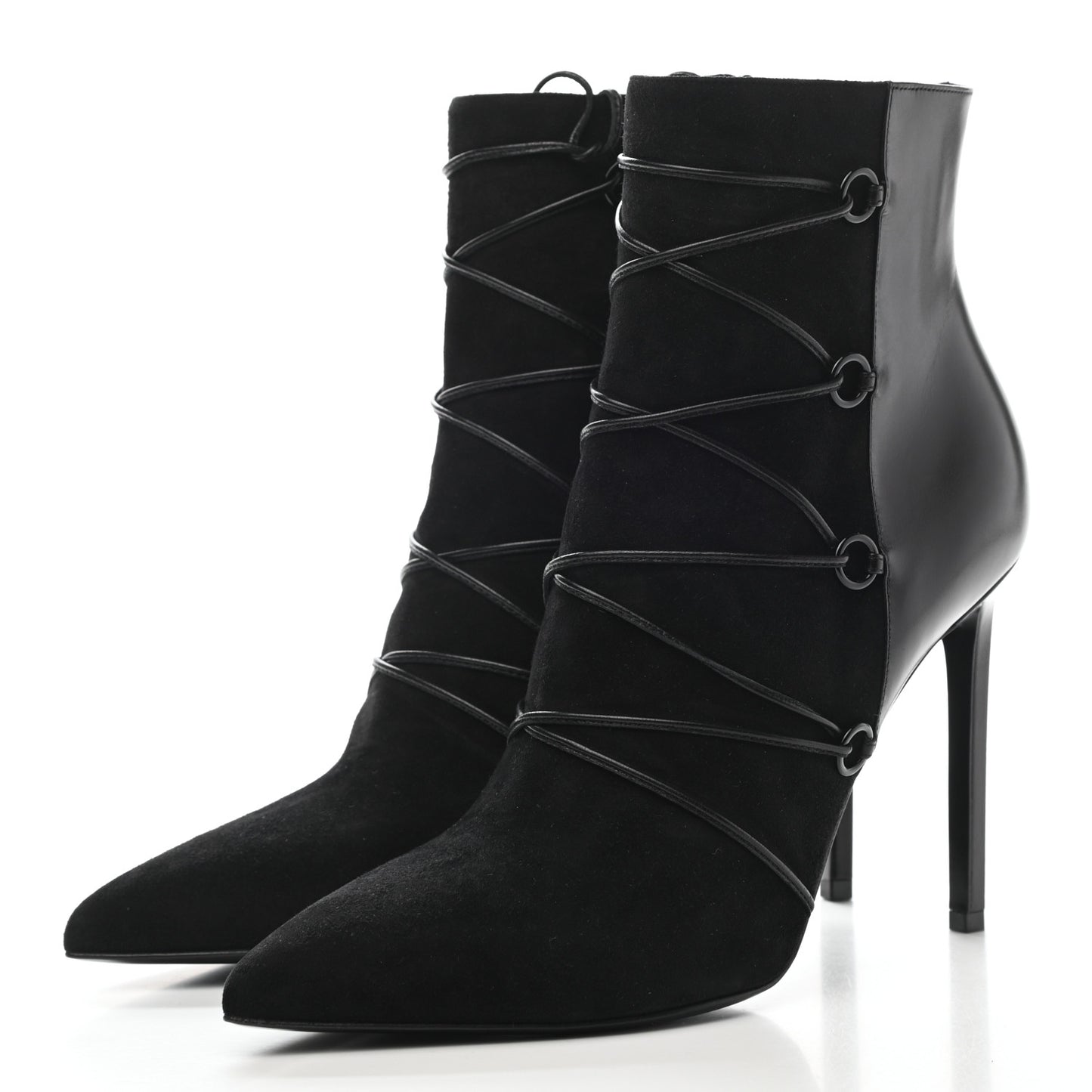 Calfskin Velvet Lace Up Ankle Boots 40.5 Black