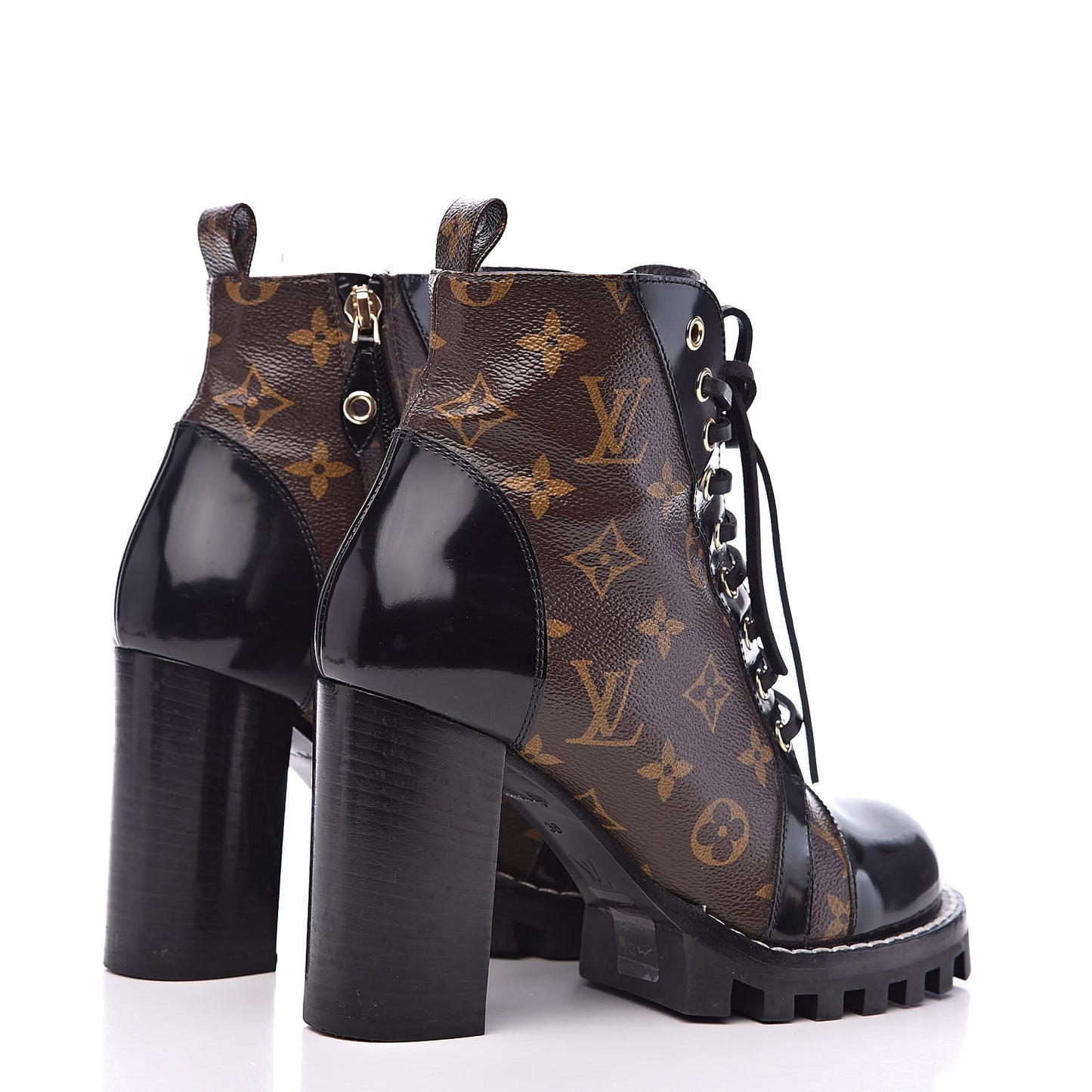 Patent Calfskin Monogram Star Trail Ankle Boots 38 Black