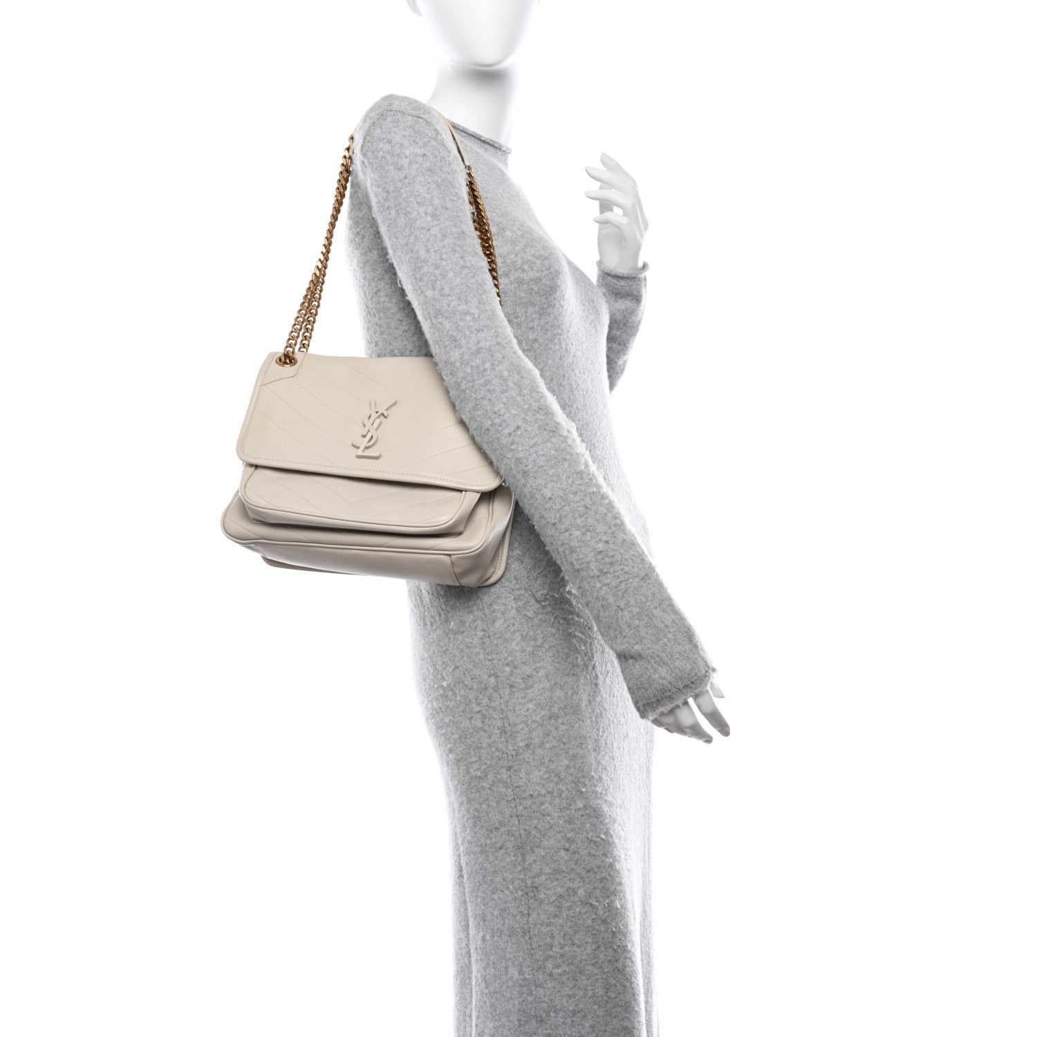 Saint Laurent Lambskin Matelasse Monogram Medium Niki Chain Satchel Crema Soft 2 of 9