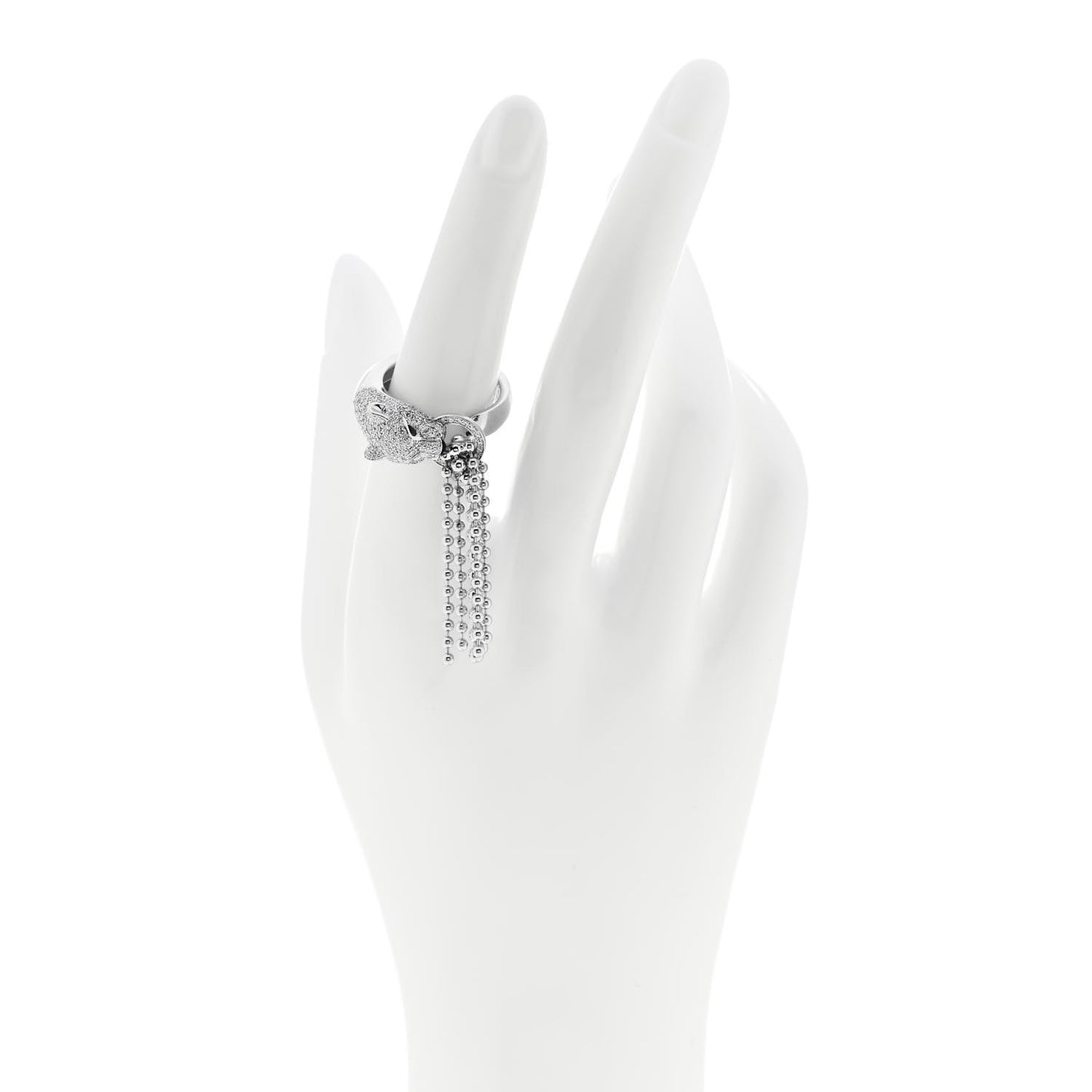 18K White Gold Diamond Black Onyx Emerald Panthere De Cartier Tassel Ring 53 6.5