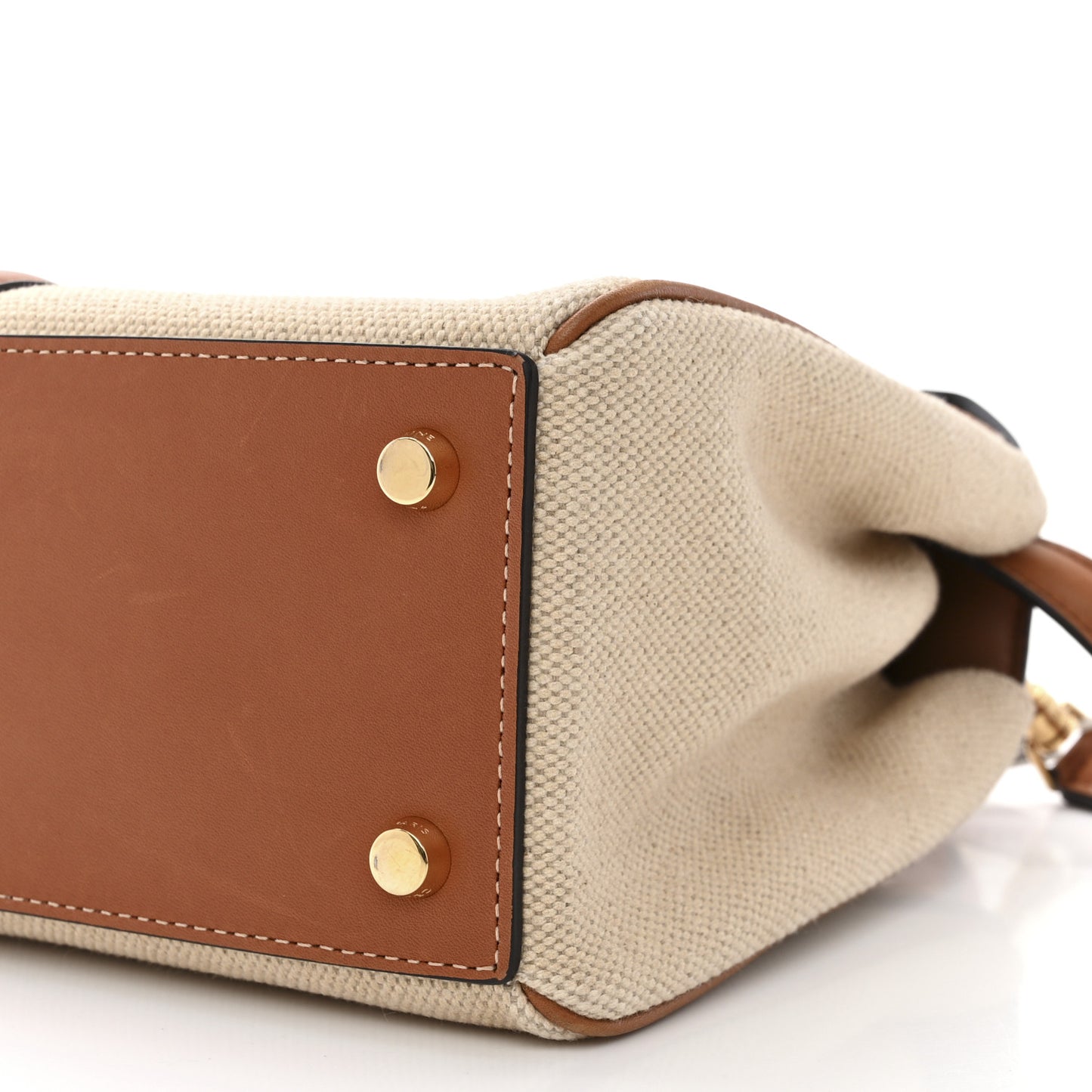 Canvas Calfskin Small 16 Top Handle Bag Natural Tan