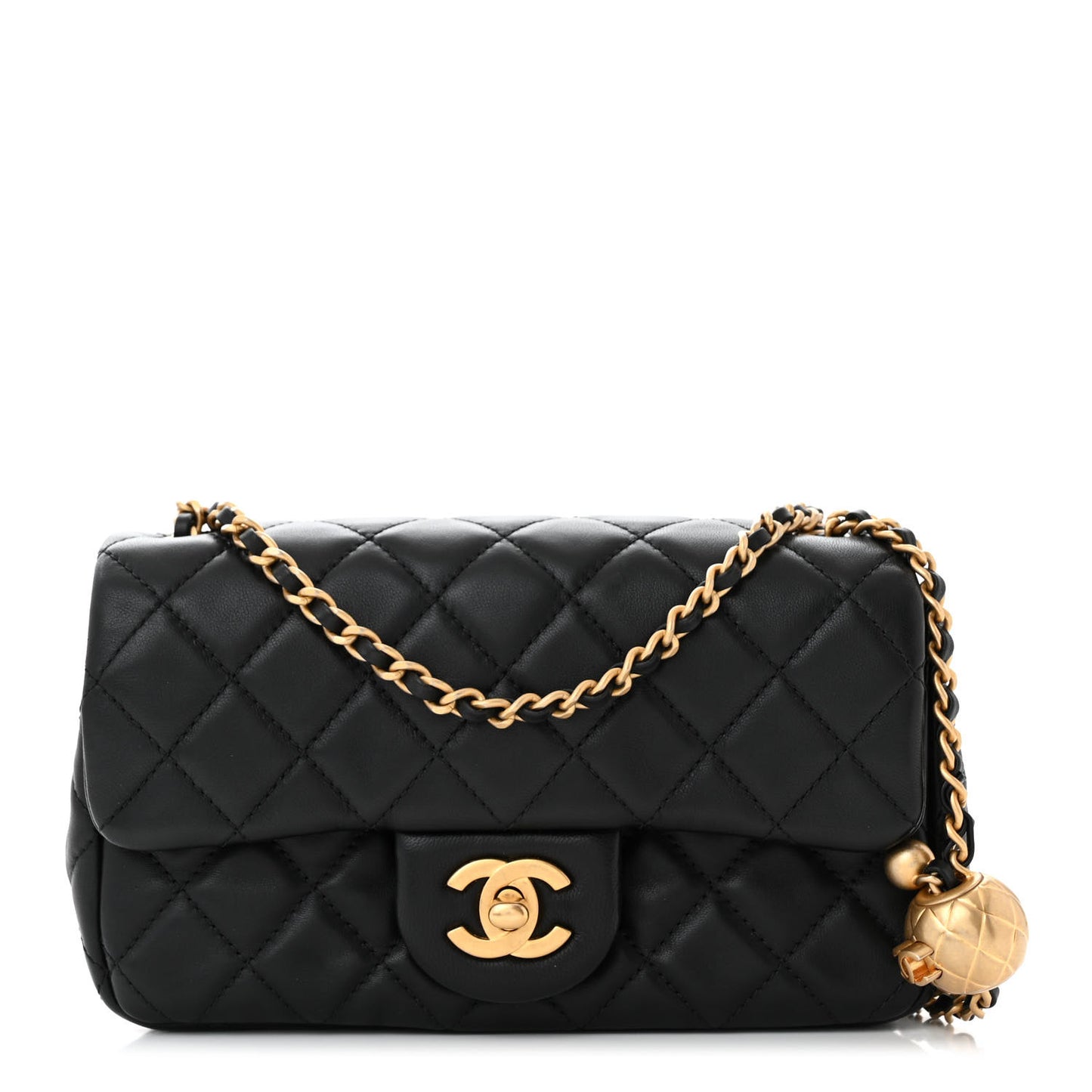 Lambskin Quilted Mini Rectangular Pearl Crush Flap Black