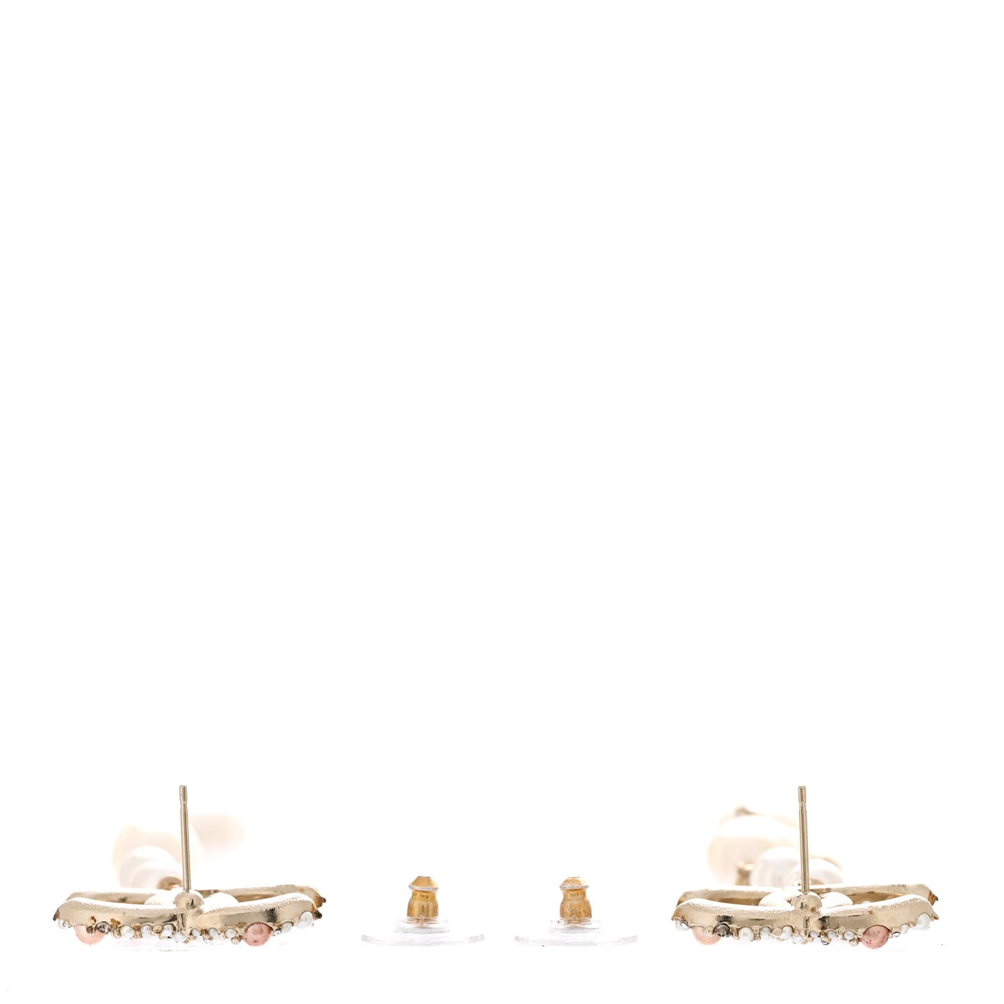 Pearl Crystal CC Charm Drop Earrings Gold Pink Pearly White