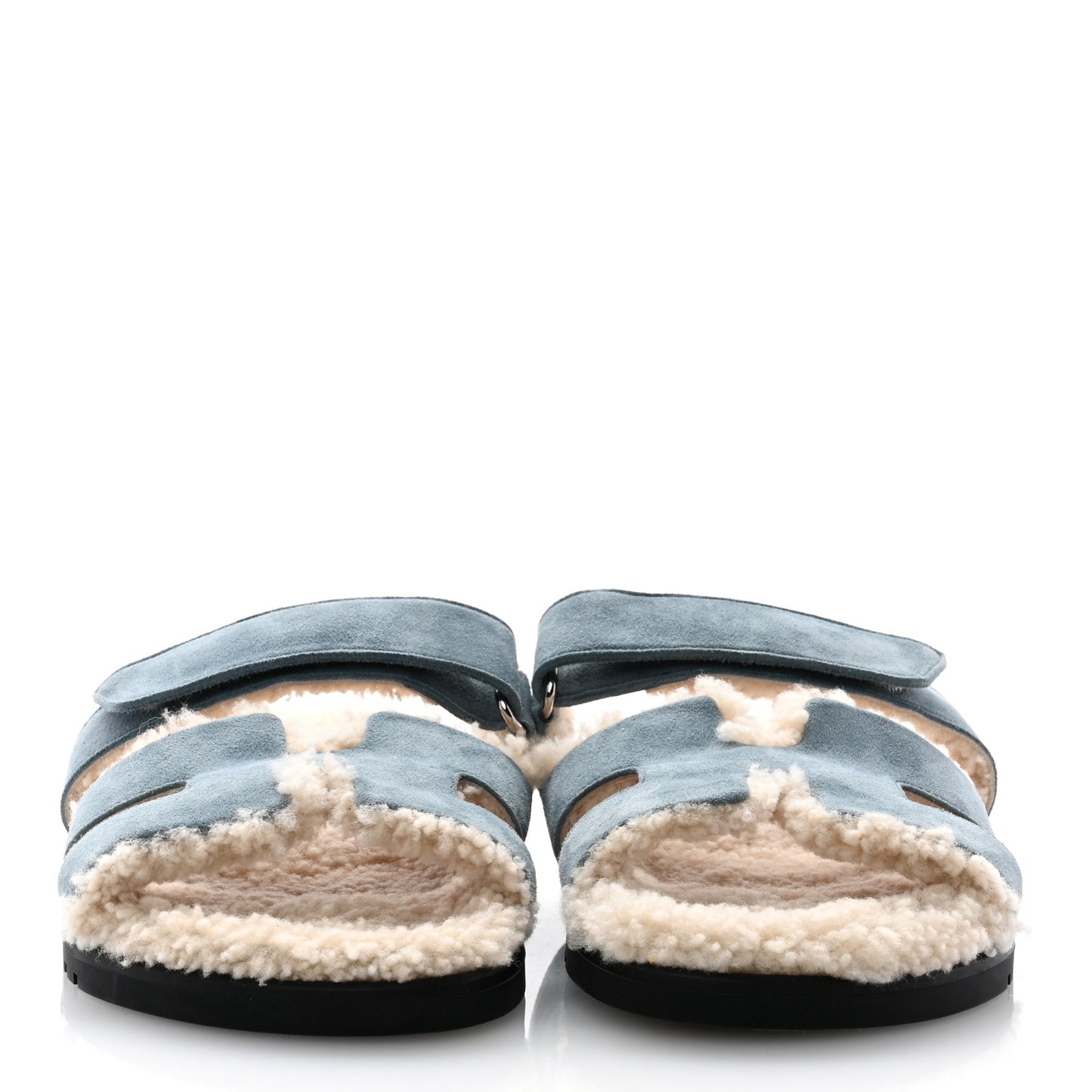 Suede Goatskin Woolskin Womens Chypre Sandals 38 Bleu Pinede Ecru