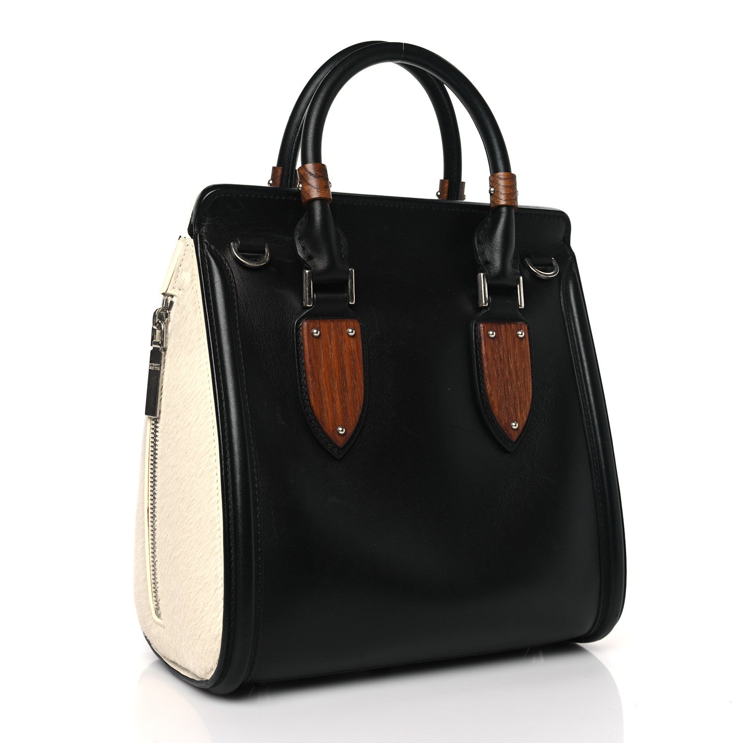 Alexander McQueen Soft Calfskin Calf Hair Wood Plate Small Heroine Black 3 of 10