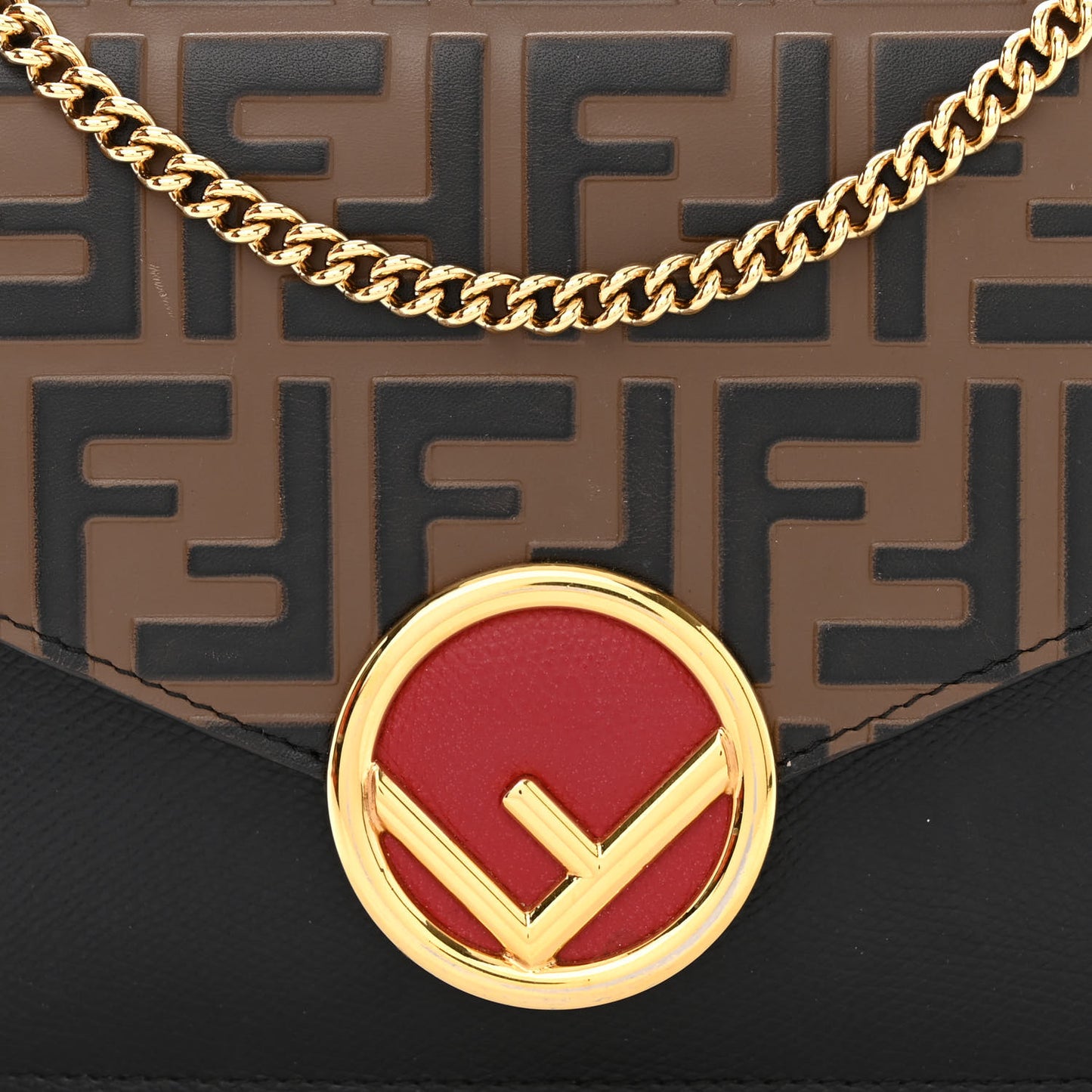 Vitello Cruise F is Fendi Bi-Color FF 1974 Embossed Medium Envelope Wallet On Chain Black Maya