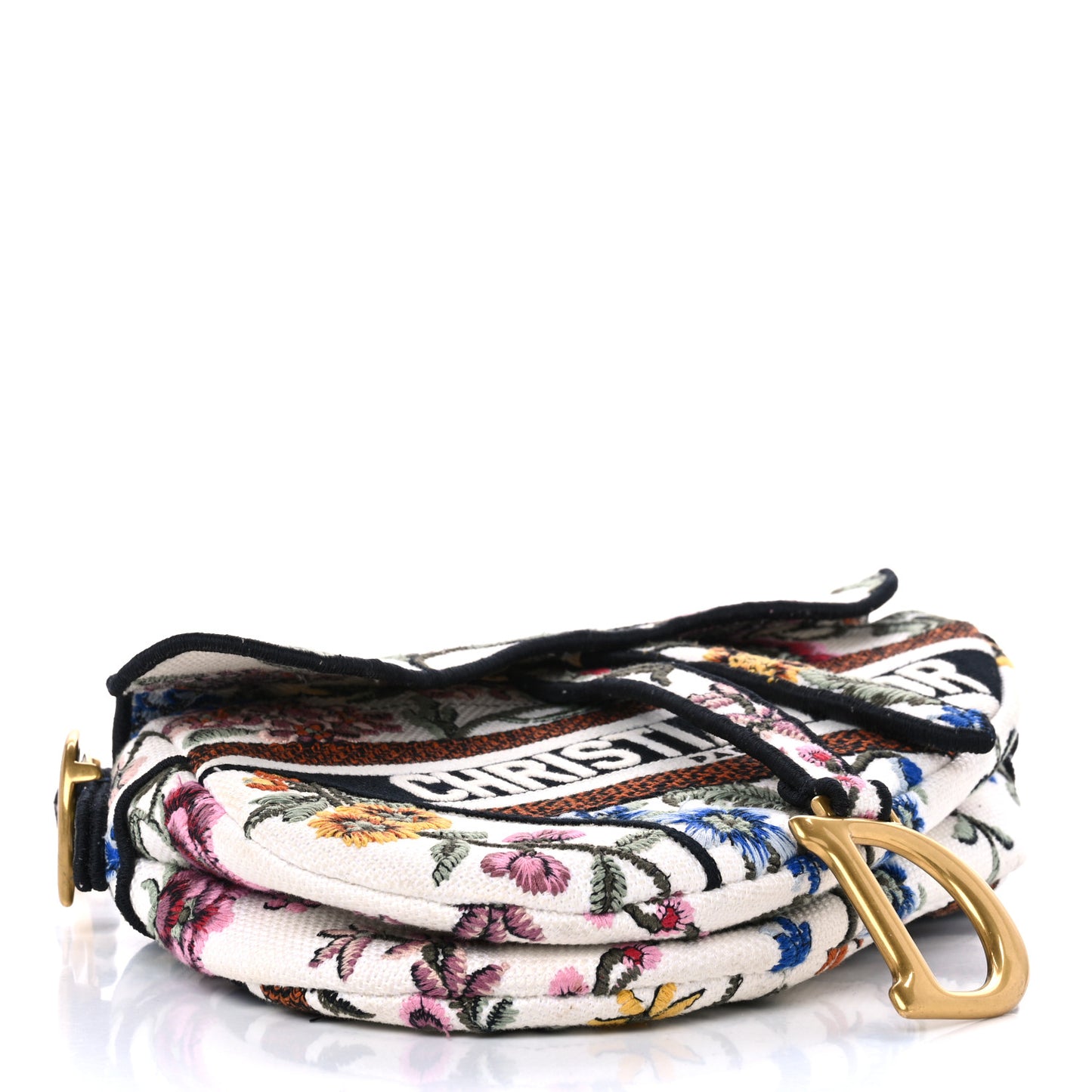 Canvas Embroidered Petites Fleurs Saddle Bag White Multicolor