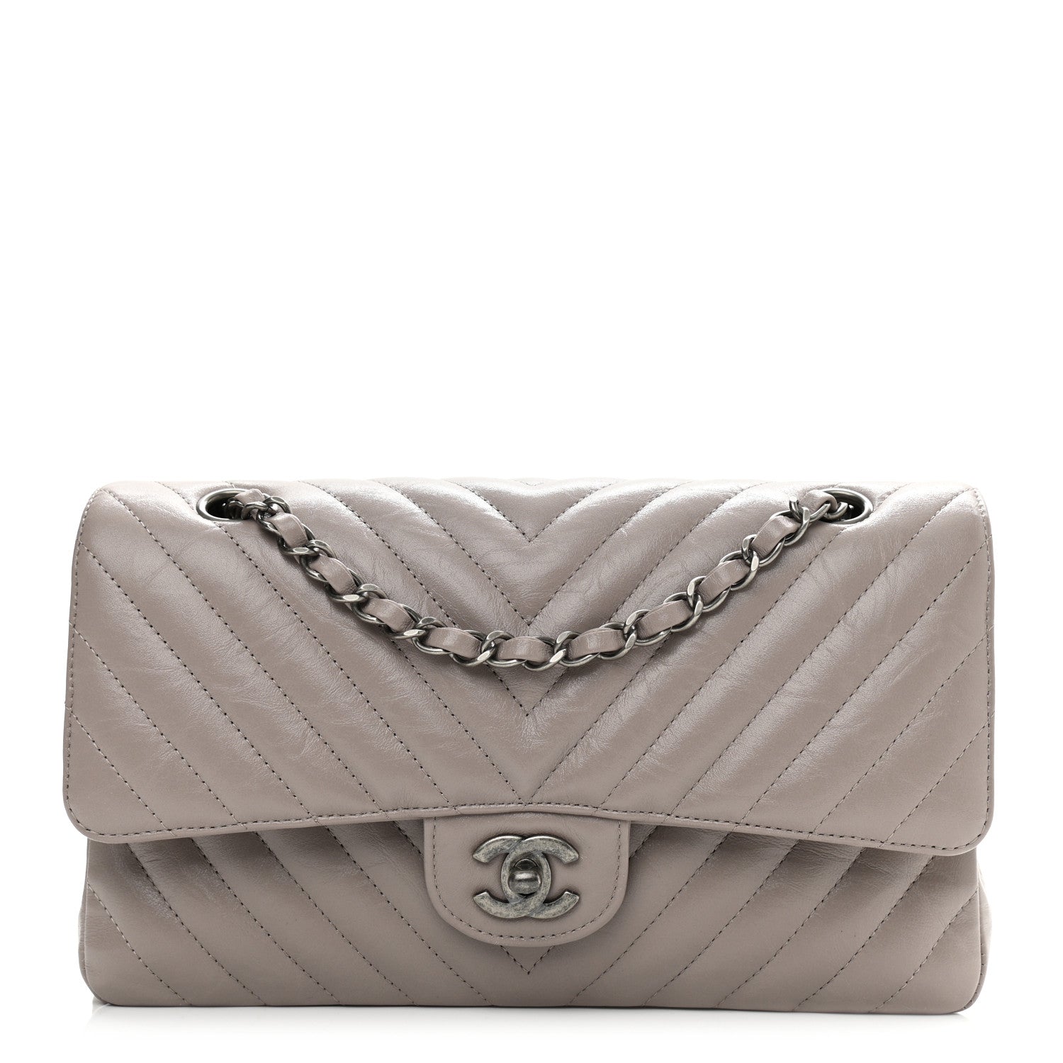 Chanel Iridescent Calfskin Chevron Quilted Medium Double Flap Grey 1 of 10