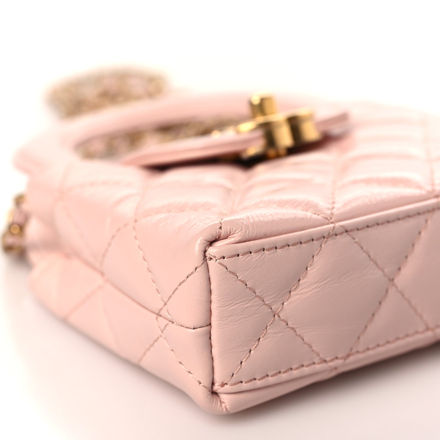 Shiny Aged Calfskin Quilted Mini Nano Kelly Shopper Light Pink