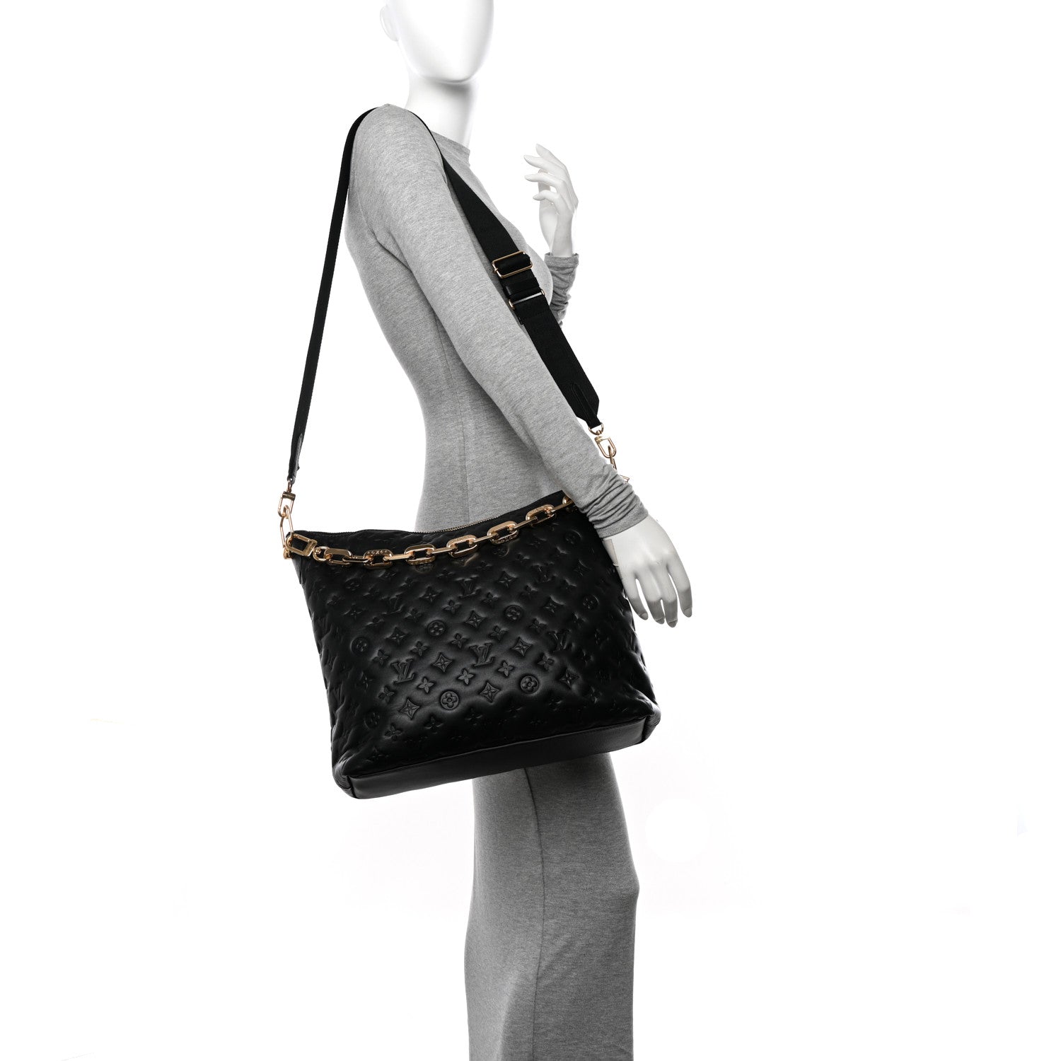 Louis Vuitton Lambskin Embossed Monogram Coussin Hobo MM Black 2 of 10