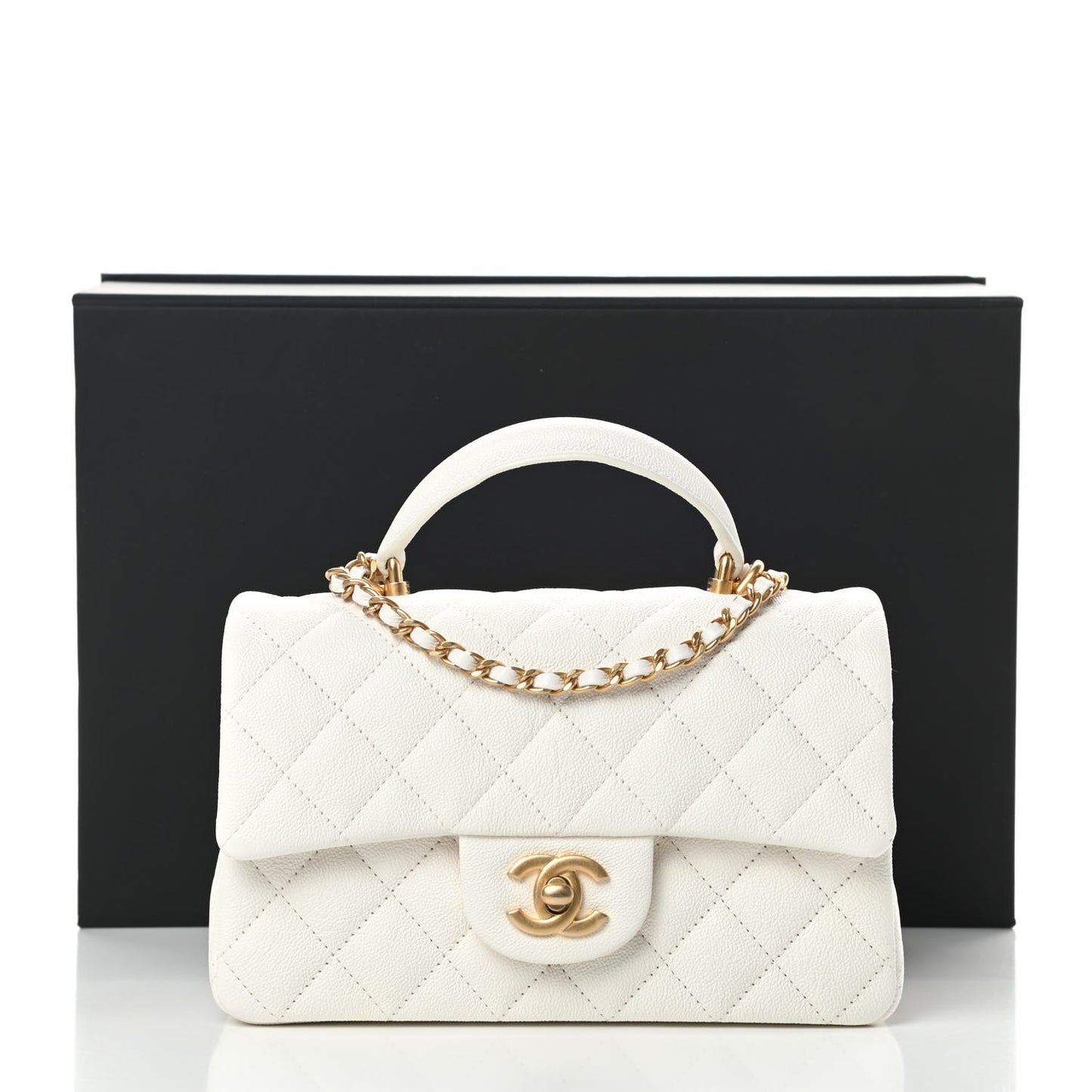 Caviar Quilted Mini Top Handle Rectangular Flap White