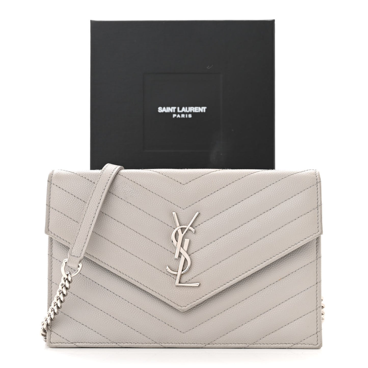 Grain De Poudre Matelasse Chevron Monogram Envelope Chain Wallet Fog