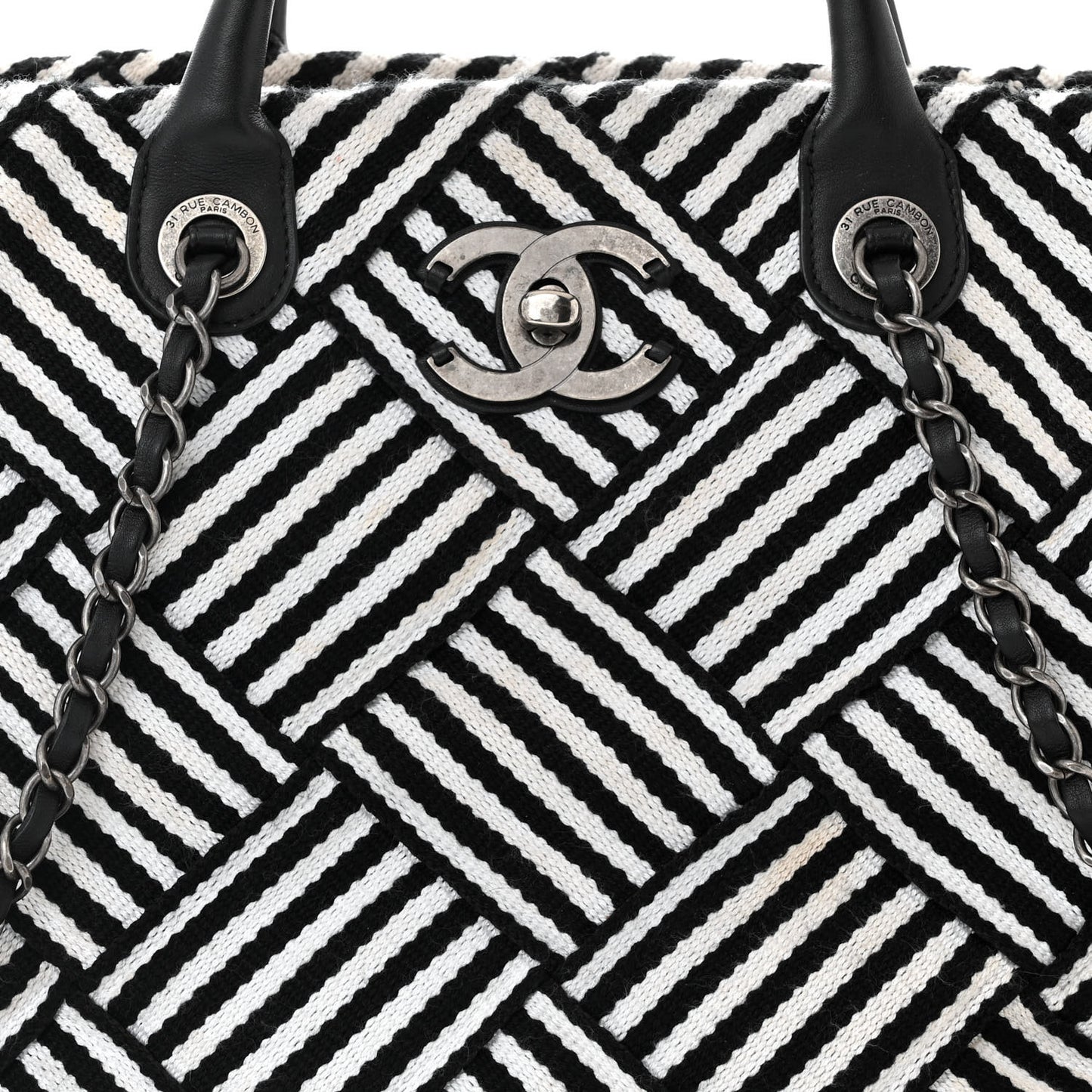 Woven Canvas Large Easy Shopping Tote Black White