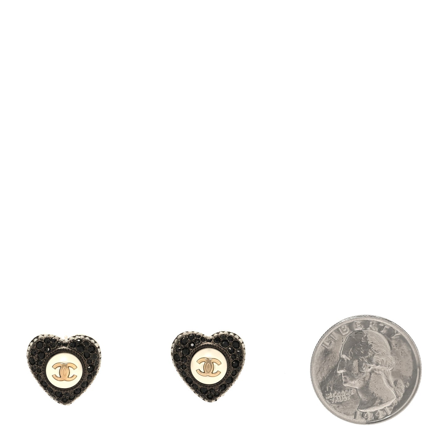 Pearl Crystal CC Heart Earrings Gold Black