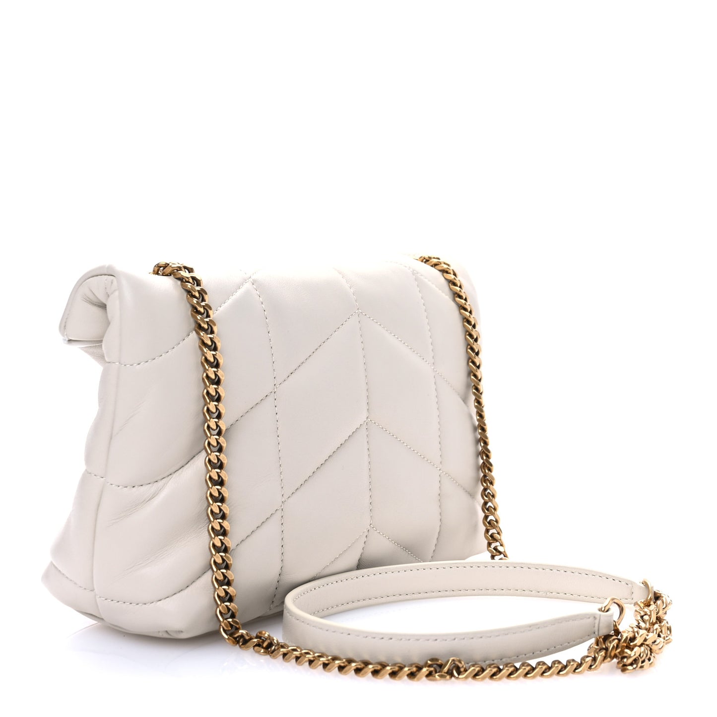 Lambskin Quilted Toy Loulou Puffer Monogram Chain Satchel Crema Soft