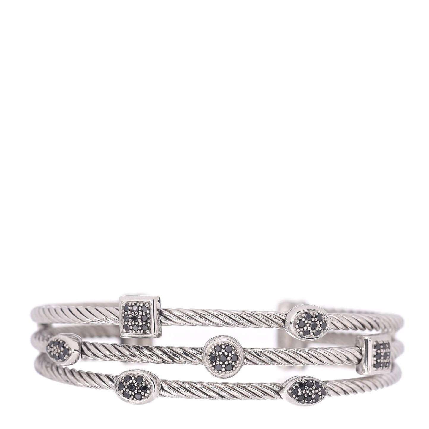 Sterling Silver Black Diamond Three Row Confetti Cuff Bracelet