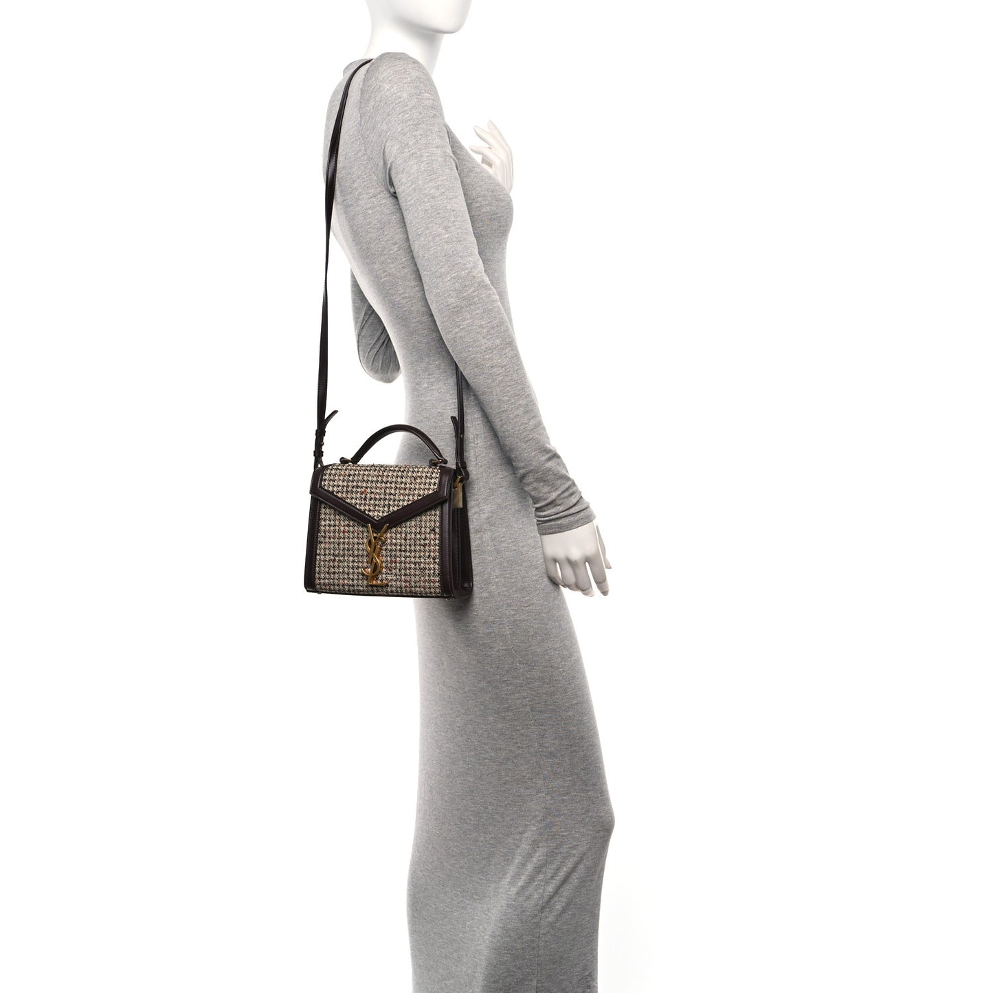 Tweed Calfskin Mini Classic Monogram Cassandra Top Handle Umber