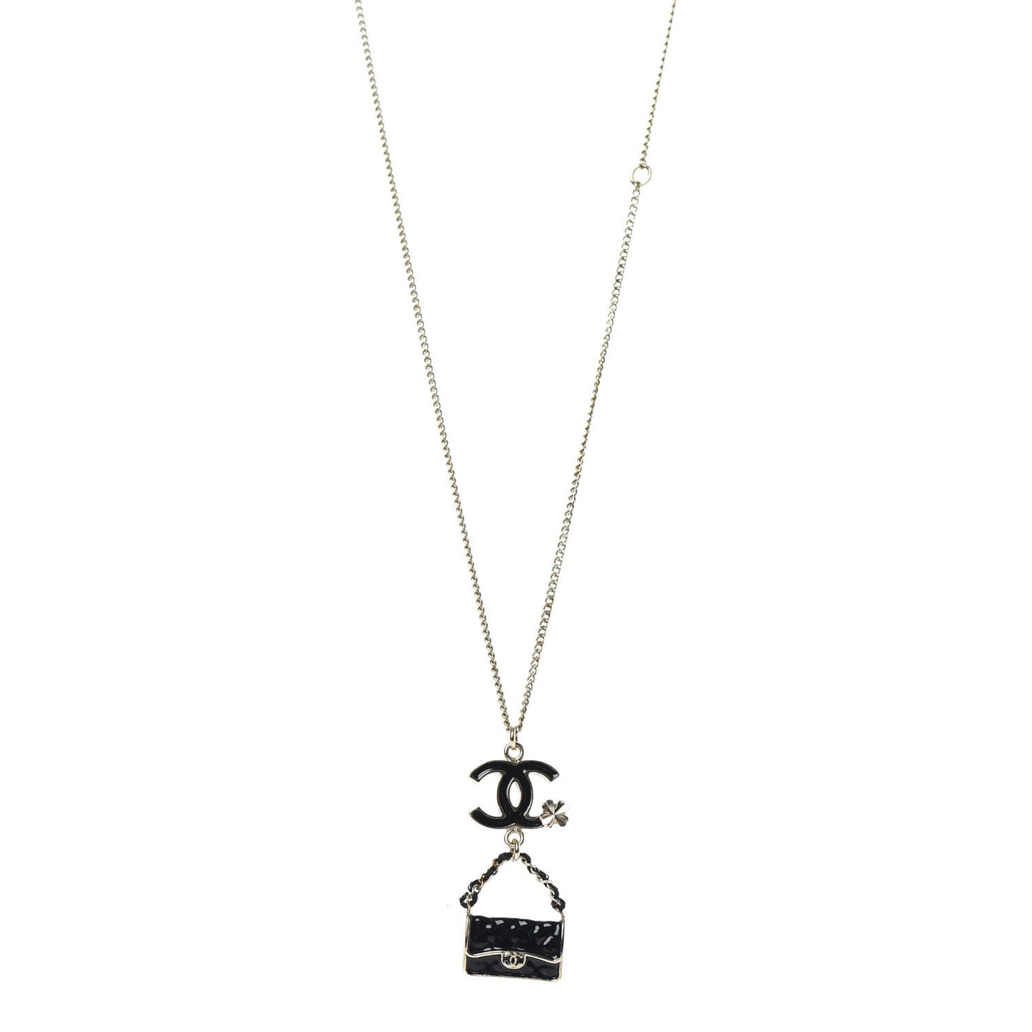 Enamel Charming Chic Classic Flap CC Charm Necklace Black
