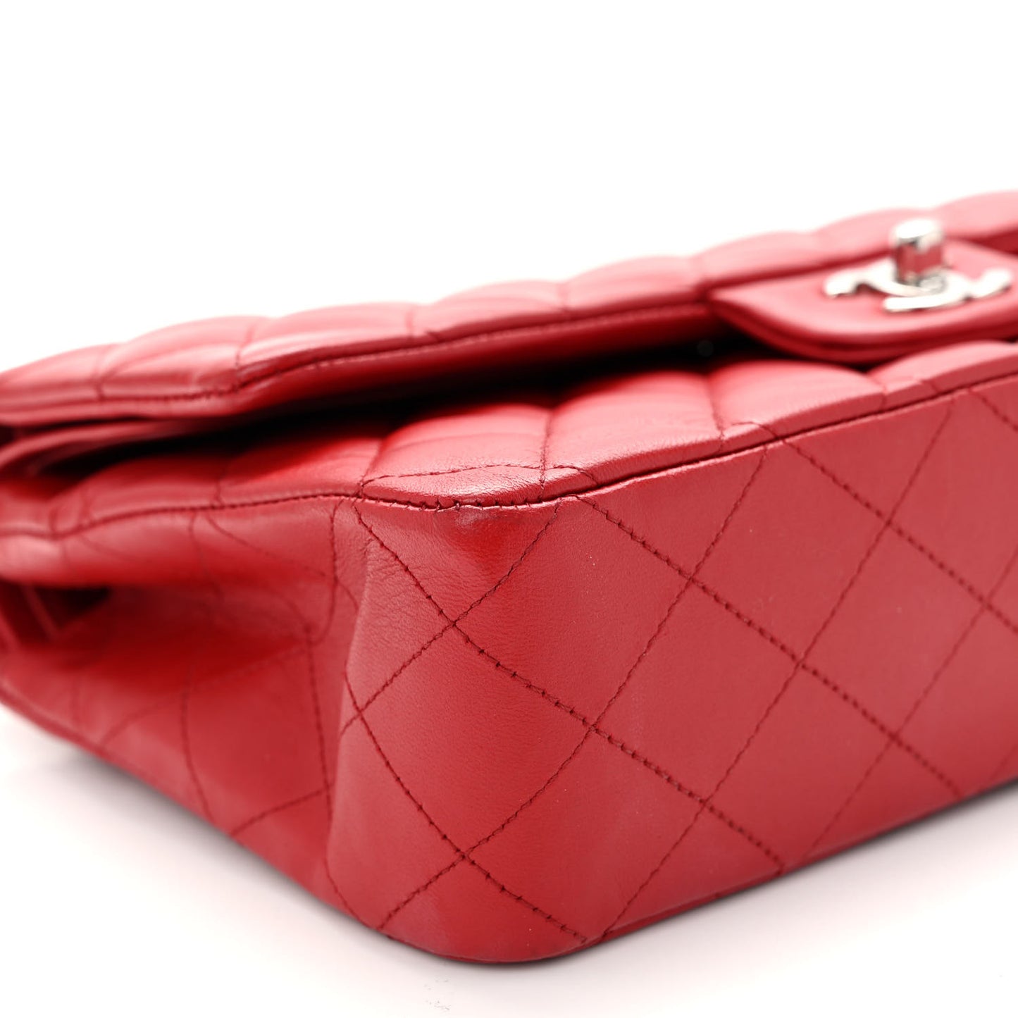 Lambskin Quilted Medium Double Flap Red