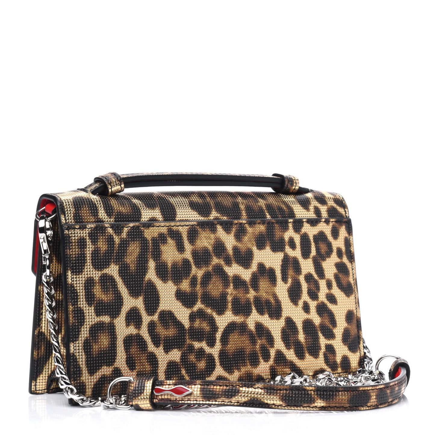 Metallic Calfskin Coins Leopard Print Small Elisa Baguette Gold Silver