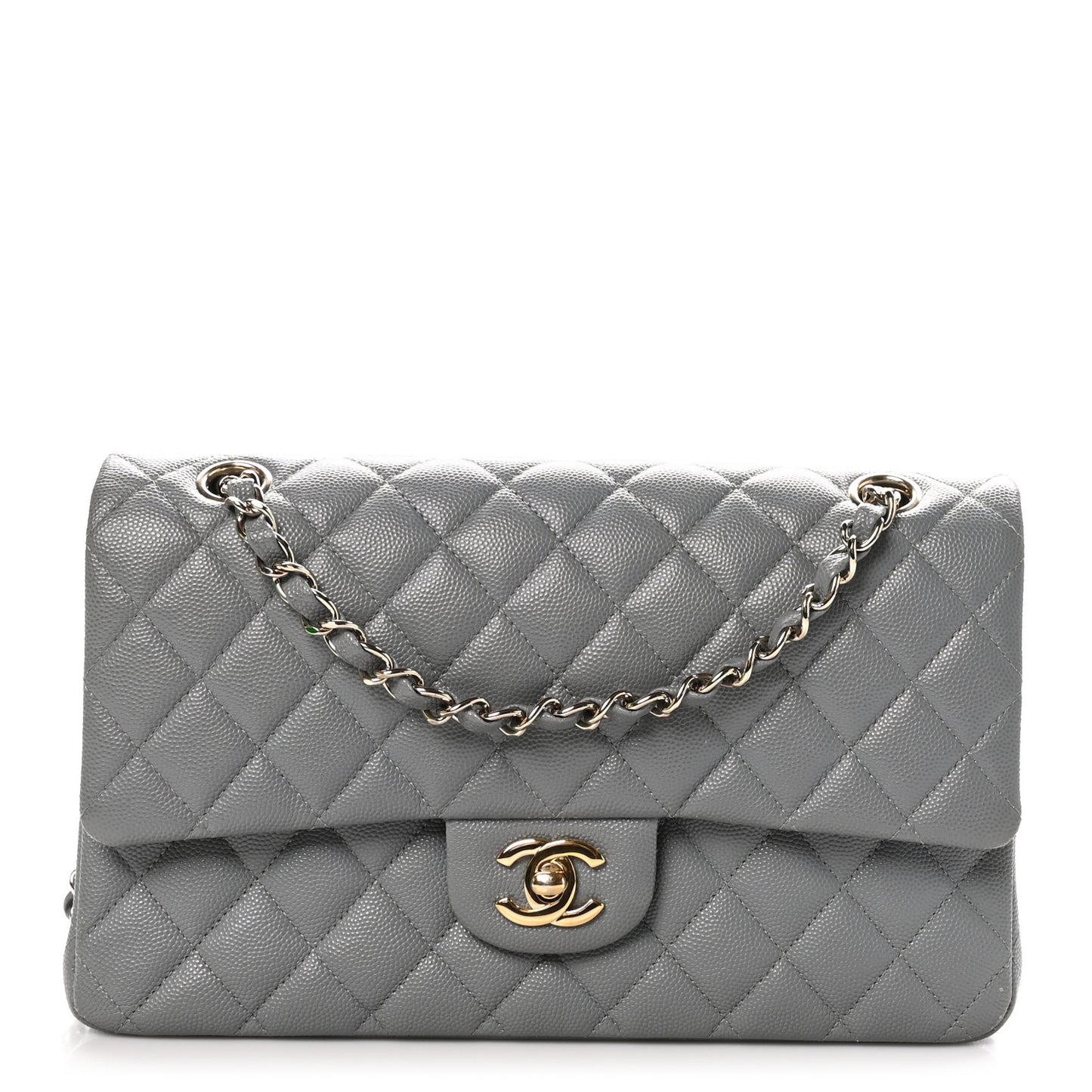 Caviar Quilted Medium Double Flap Grey