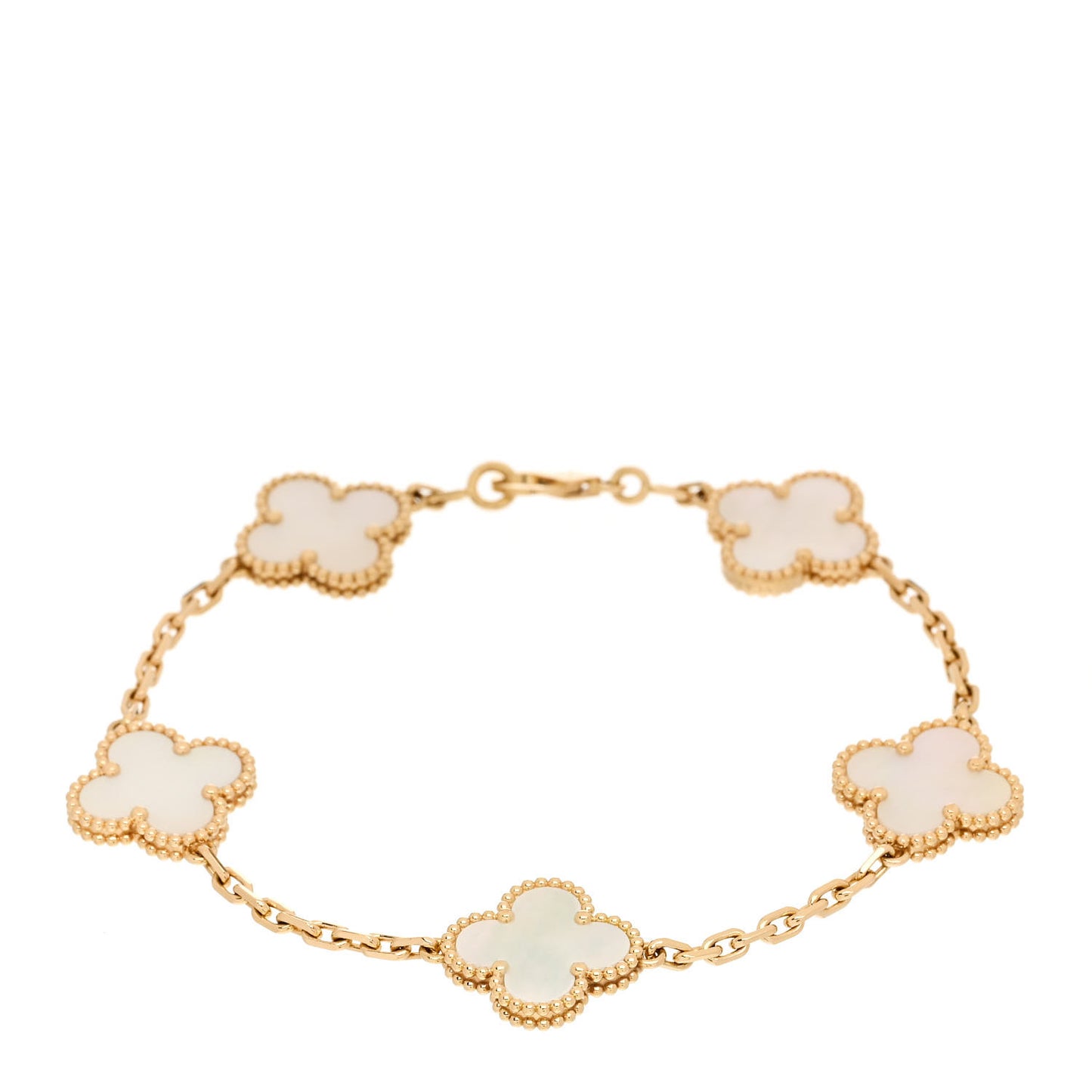 18K Yellow Gold Mother of Pearl 5 Motifs Vintage Alhambra Bracelet